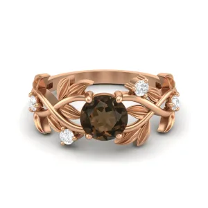 Round Shaped Smoky Quartz Engagement Ring 925 Sterling Silver Promise Ring