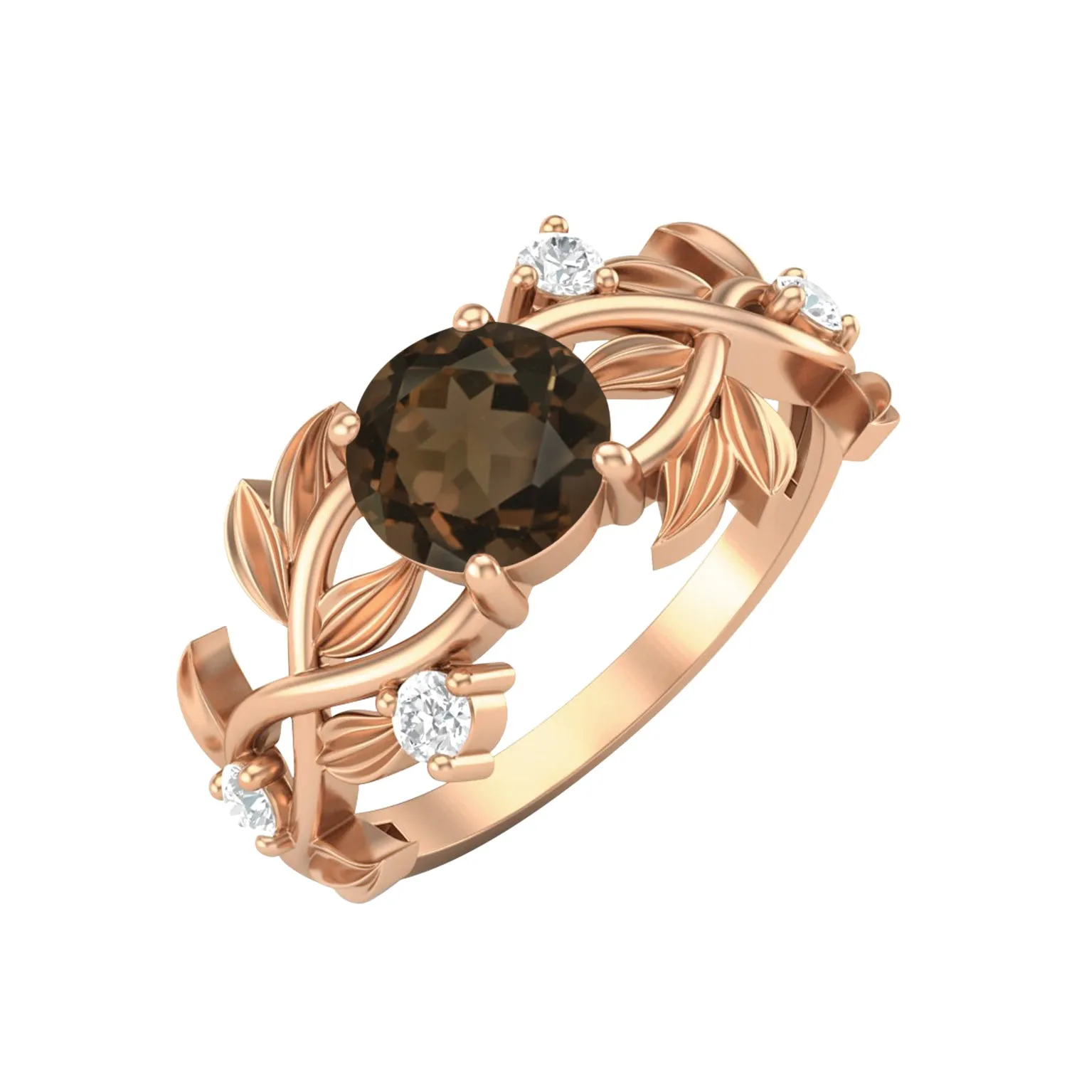 Round Shaped Smoky Quartz Engagement Ring 925 Sterling Silver Promise Ring