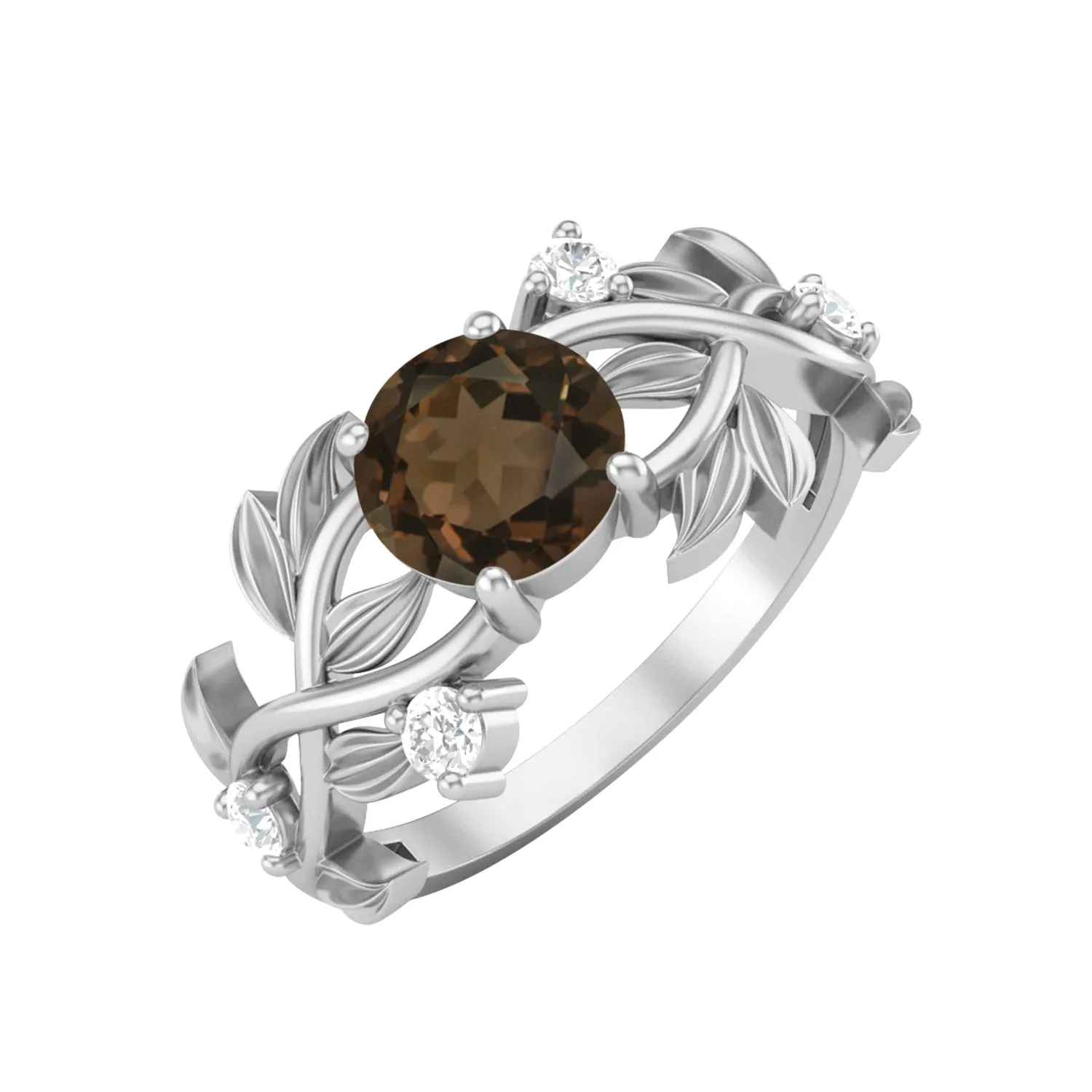 Round Shaped Smoky Quartz Engagement Ring 925 Sterling Silver Promise Ring