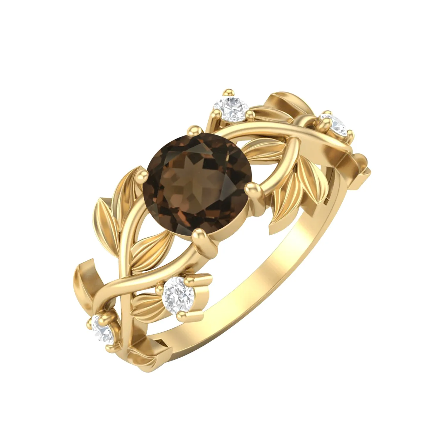 Round Shaped Smoky Quartz Engagement Ring 925 Sterling Silver Promise Ring