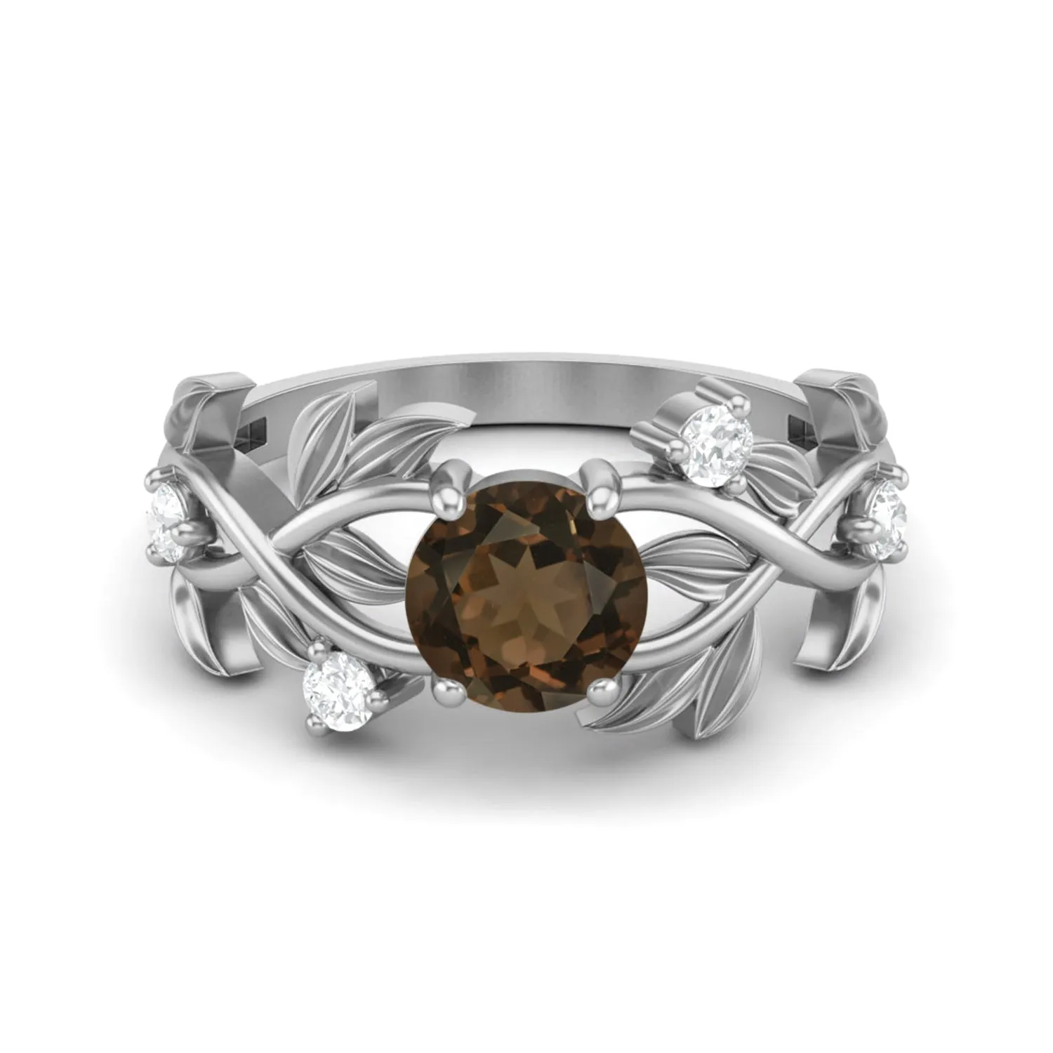 Round Shaped Smoky Quartz Engagement Ring 925 Sterling Silver Promise Ring