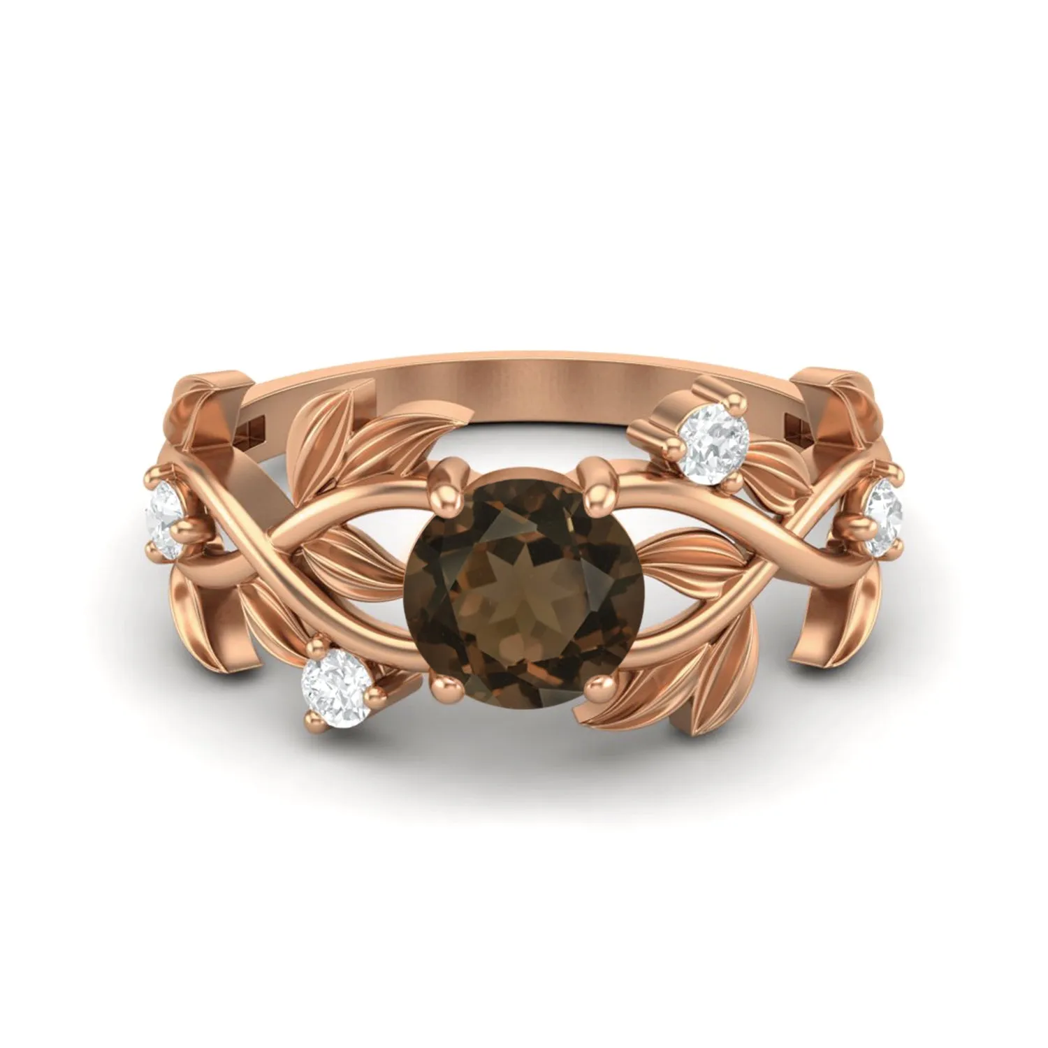 Round Shaped Smoky Quartz Engagement Ring 925 Sterling Silver Promise Ring