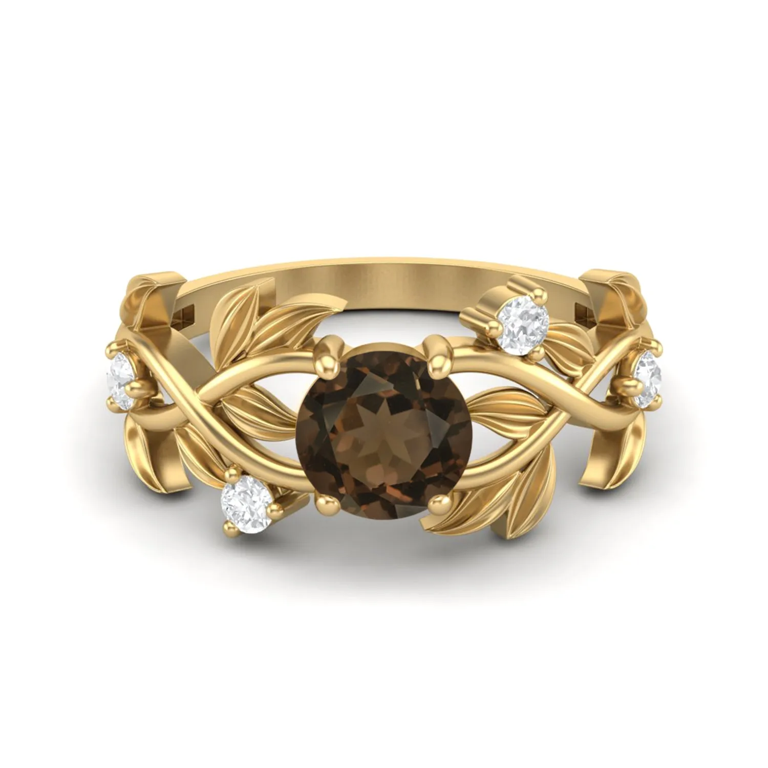 Round Shaped Smoky Quartz Engagement Ring 925 Sterling Silver Promise Ring