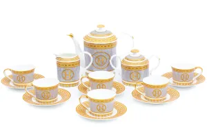 Royalty Porcelain Luxurious Tea Set - 17 Piece Service for 6 - Ornate Mosaic Pattern - Hand Painted Gold Detailing - Tea Sets For Adults - Includes Teapot, Cups, Saucers, Sugar Bowl, Creamer