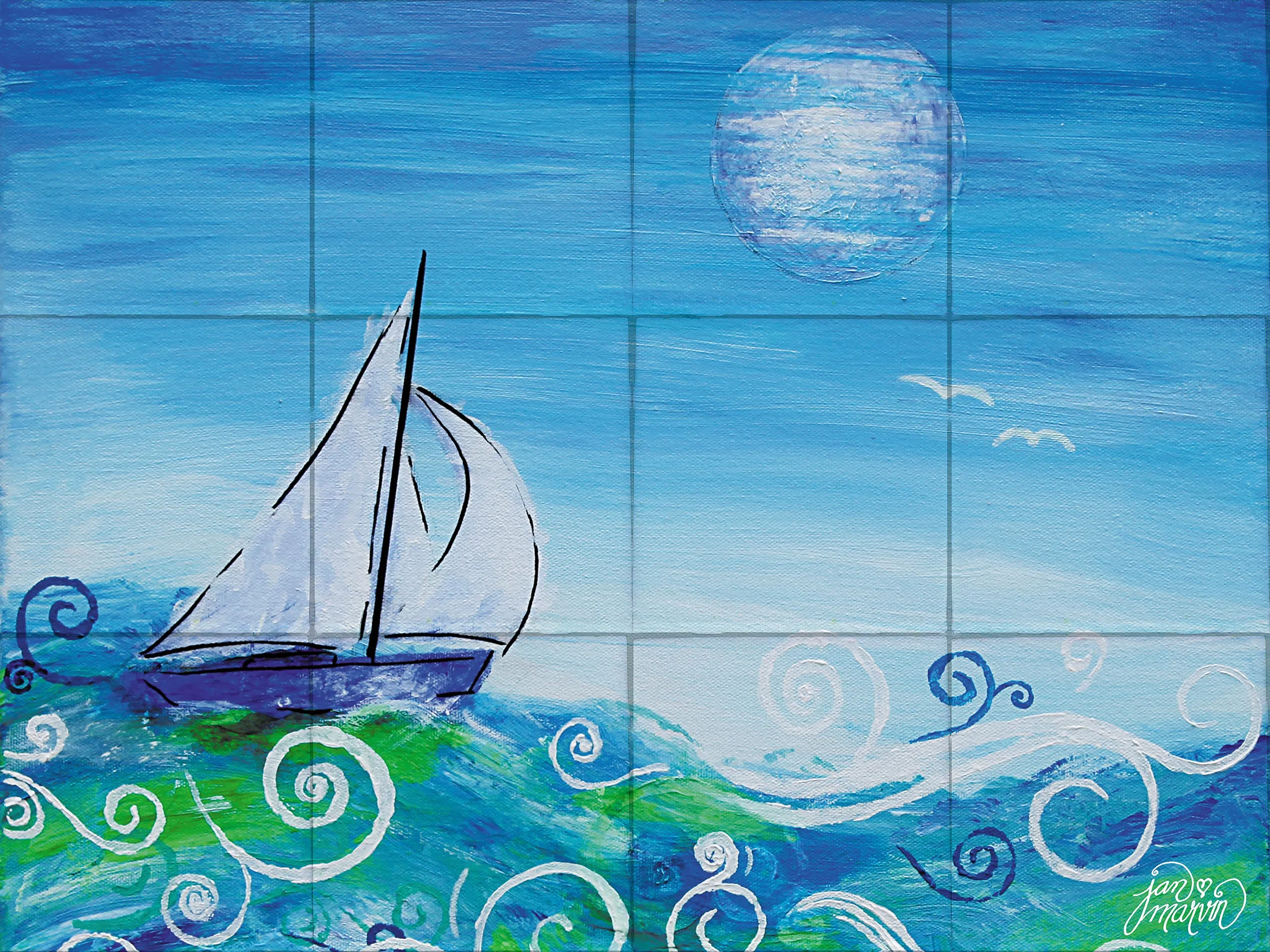 Sailing Tile Mural, High Quality (won't fade), Indoor or Outdoor, Beach Wall Tiles, Backsplash, Shower, Mosaic