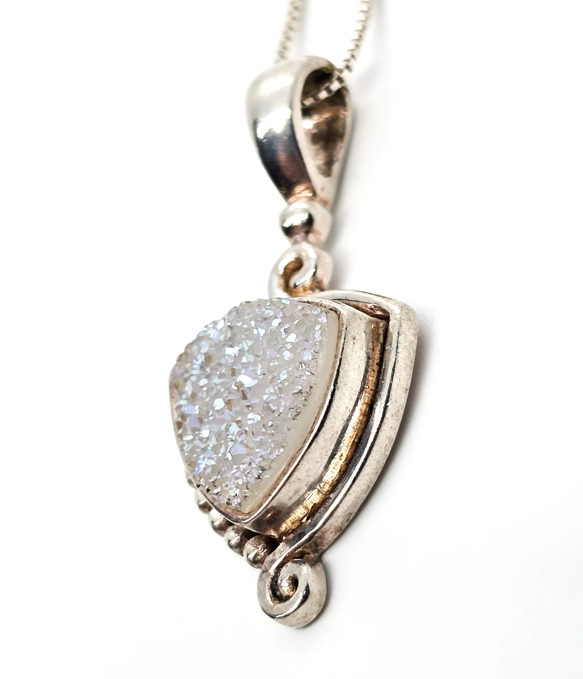 Sajen rainbow druzy crystal bezel set petite signed sterling silver pendant necklace