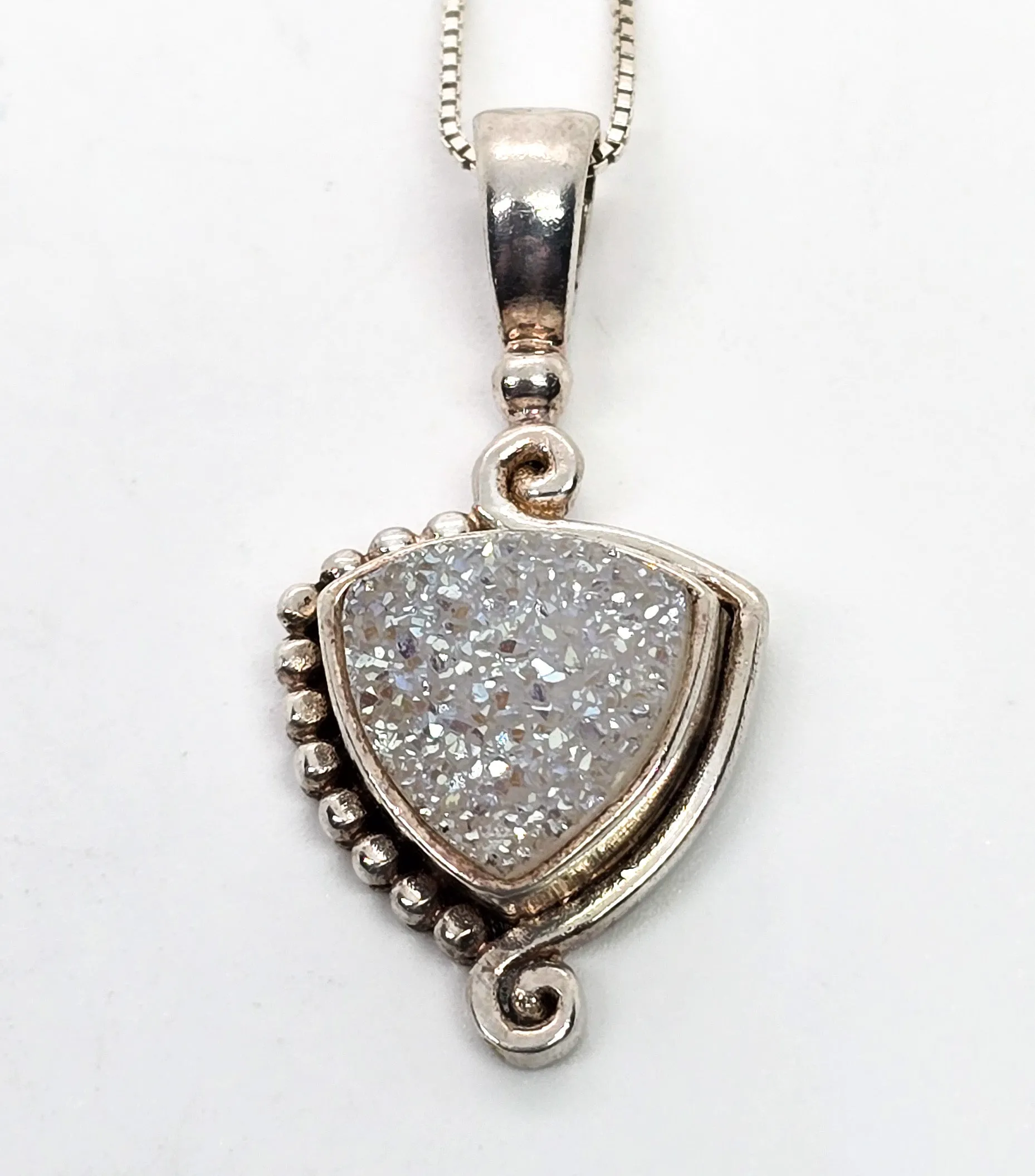 Sajen rainbow druzy crystal bezel set petite signed sterling silver pendant necklace