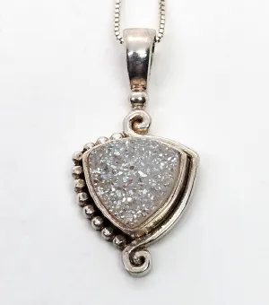 Sajen rainbow druzy crystal bezel set petite signed sterling silver pendant necklace
