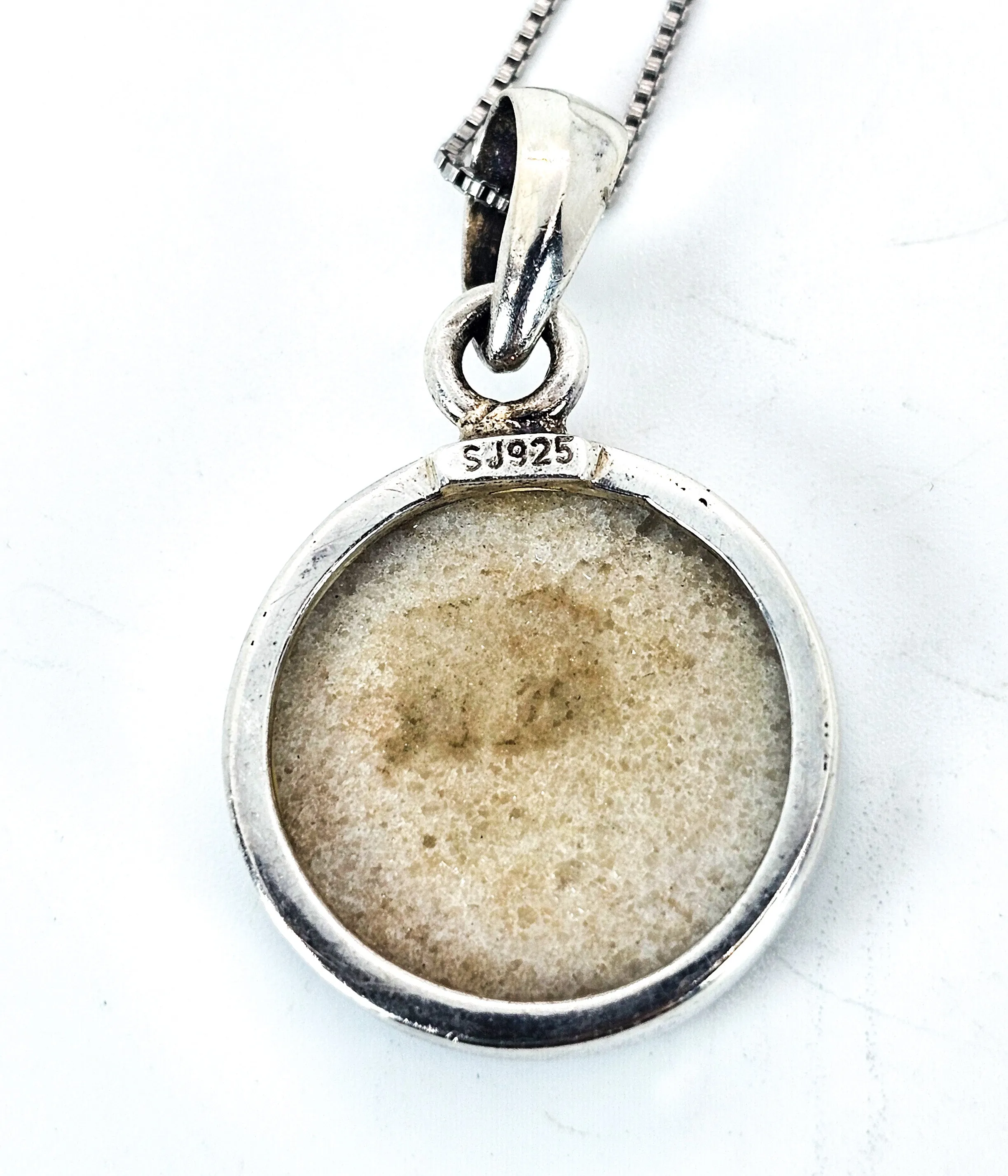 Sajen SJ Titanium blue Aura Druzy Quartz sterling silver signed pendant necklace