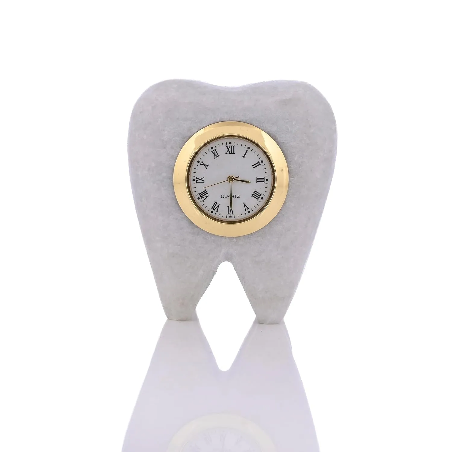 SAUDEEP INDIA Tooth Shape Dentist Desk Marbel Table Clock and Pen Holder for Decor and Paper Weight, Ideal Gift for Dentists and Doctors