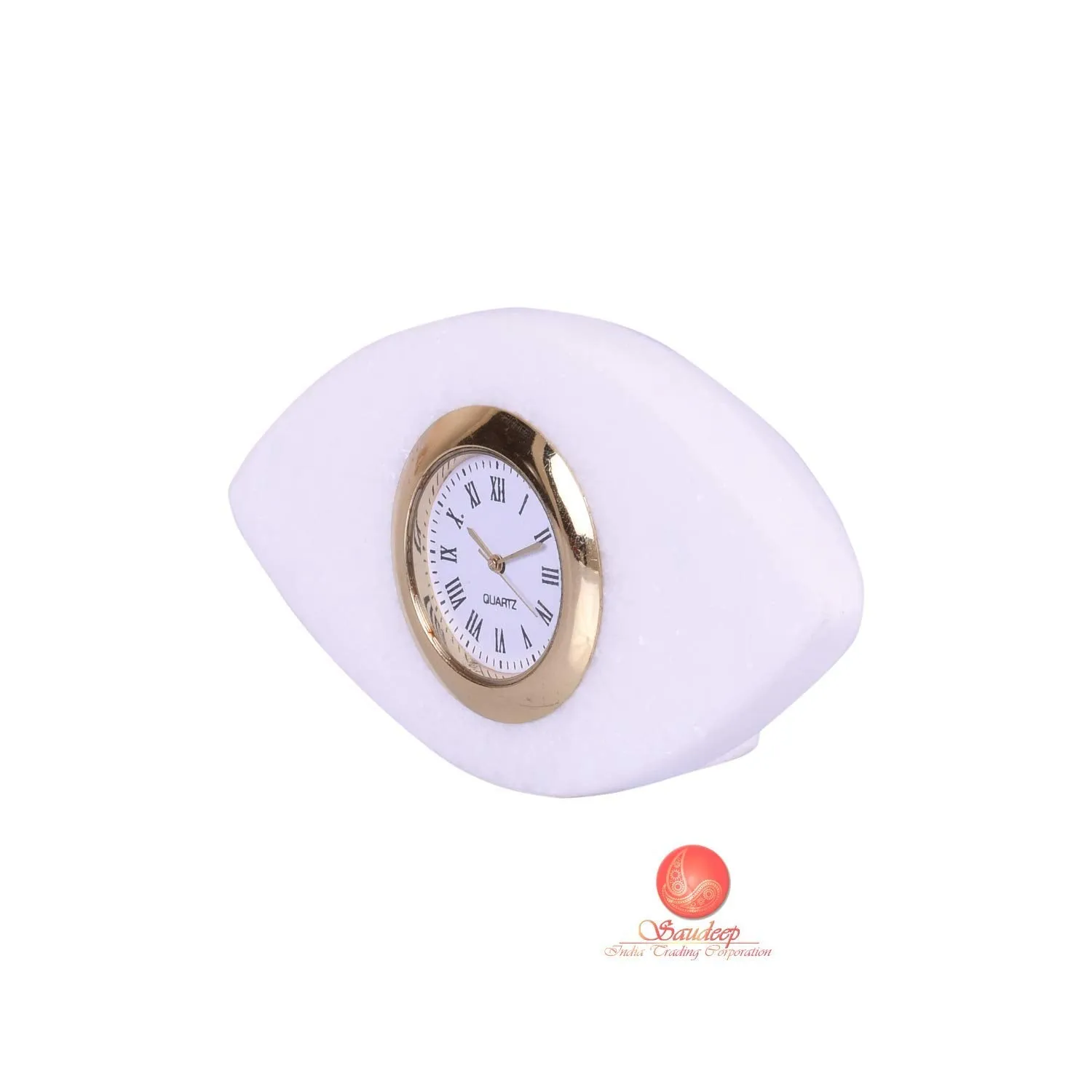 SAUDEEP INDIA Tooth Shape Dentist Desk Marble Table Clock for Decor and Paper Weight, Ideal for Dentists and Doctors (White)