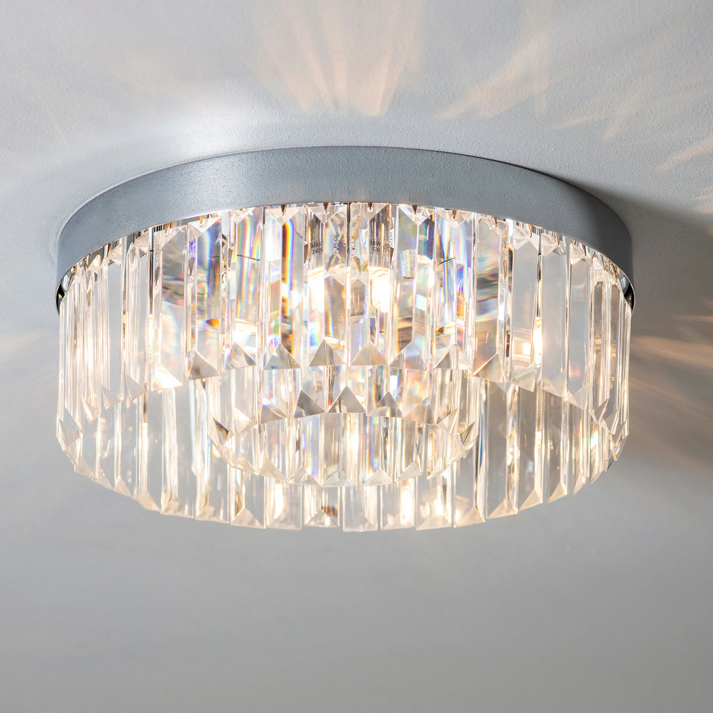 Saxby 35612 Crystal 5lt flush IP44 18W Chrome effect plate & clear crystal (k9) glass detail 5 x 18W G9 clear capsule (Required)
