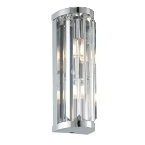 Saxby 39629 Crystal 2lt wall IP44 18W Chrome effect plate & clear crystal (k9) glass detail 2 x 18W G9 clear capsule (Required)
