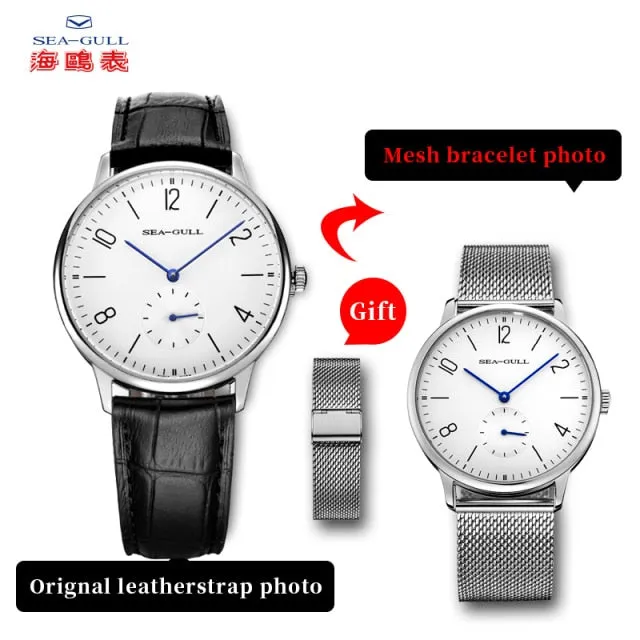 Sea-Gull 12,3,9 hour index with 6 o'clock seconds sub-dial complication. Waterproof and Sapphire manual wind Watch 819.17.6004