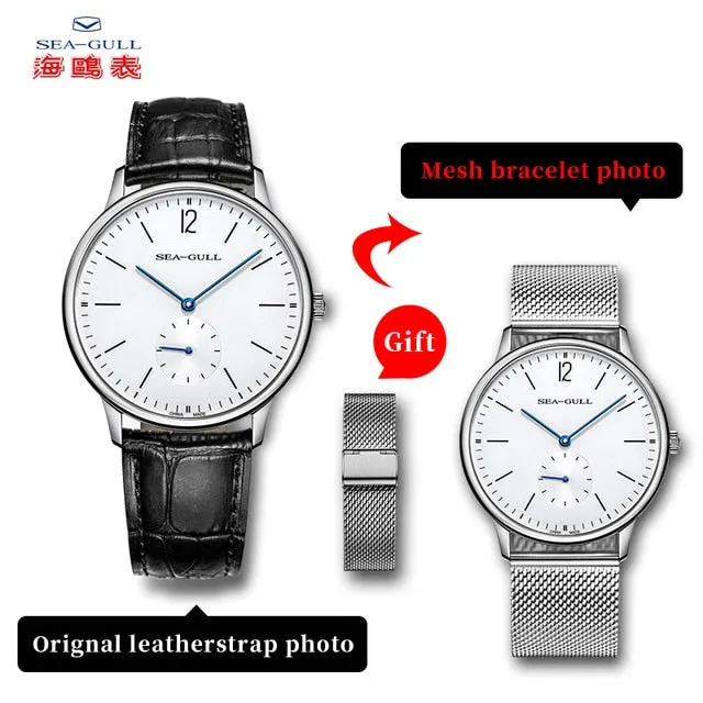 Sea-Gull 12,3,9 hour index with 6 o'clock seconds sub-dial complication. Waterproof and Sapphire manual wind Watch 819.17.6004