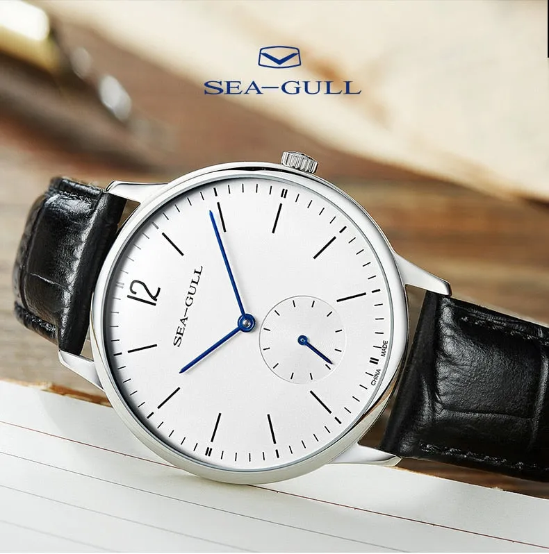 Sea-Gull 12,3,9 hour index with 6 o'clock seconds sub-dial complication. Waterproof and Sapphire manual wind Watch 819.17.6004