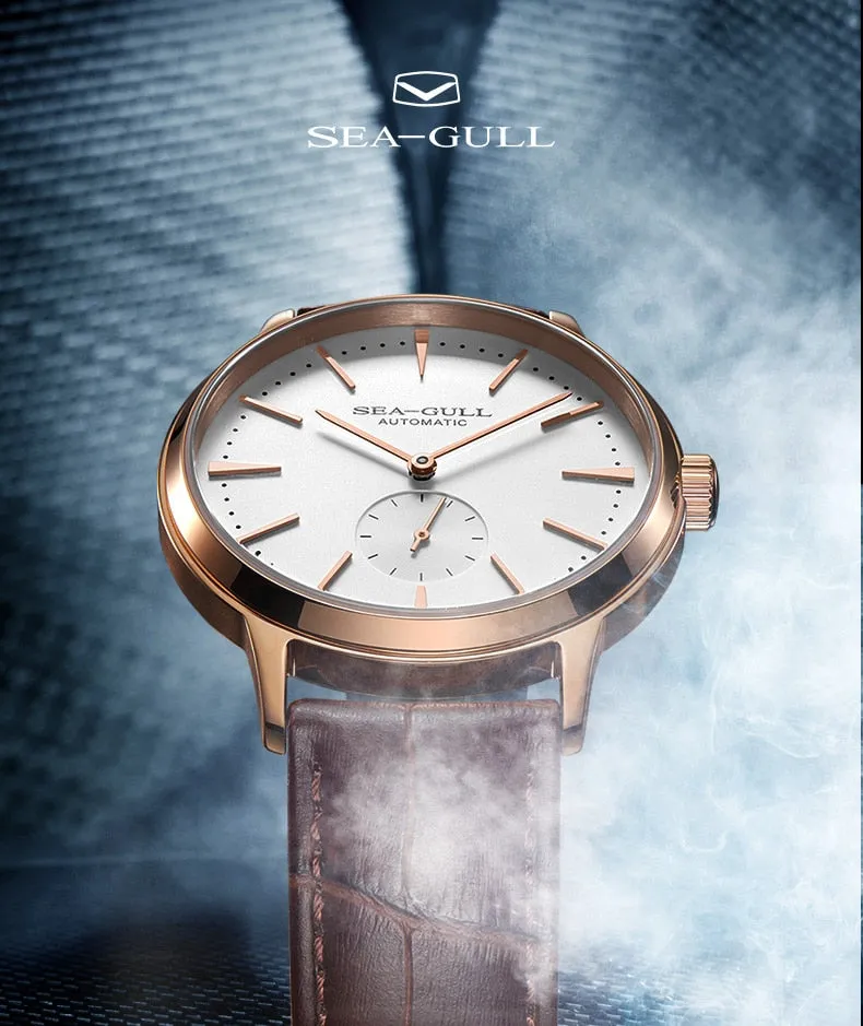 Sea-Gull Automatic waterproof Rose Gold Mechanical watch with seconds sub-dial. Calibre : ST17  Movement : 519.12.6075 (white) 819.22.6075 (Black)