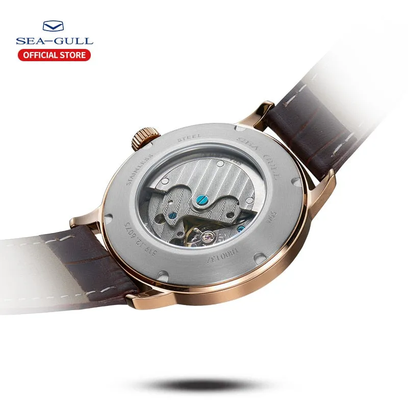 Sea-Gull Automatic waterproof Rose Gold Mechanical watch with seconds sub-dial. Calibre : ST17  Movement : 519.12.6075 (white) 819.22.6075 (Black)