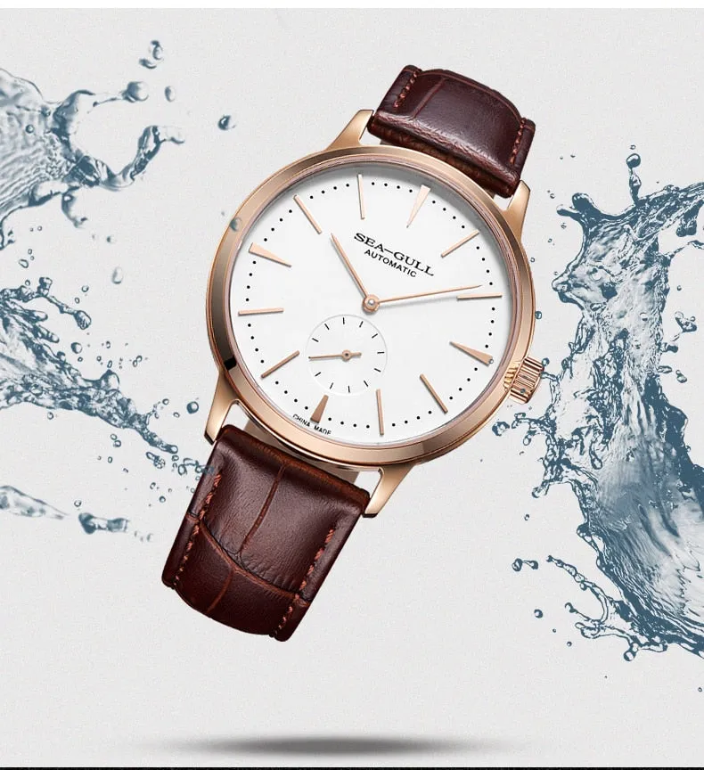 Sea-Gull Automatic waterproof Rose Gold Mechanical watch with seconds sub-dial. Calibre : ST17  Movement : 519.12.6075 (white) 819.22.6075 (Black)