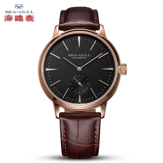 Sea-Gull Automatic waterproof Rose Gold Mechanical watch with seconds sub-dial. Calibre : ST17  Movement : 519.12.6075 (white) 819.22.6075 (Black)