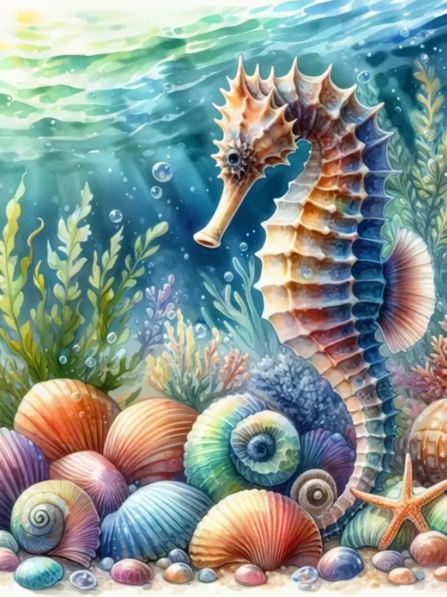 Sea Horse Prints Art Gift AI Assisted DIY Printable One-of-a-Kind High-Quality Digital Image