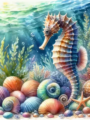 Sea Horse Prints Art Gift AI Assisted DIY Printable One-of-a-Kind High-Quality Digital Image