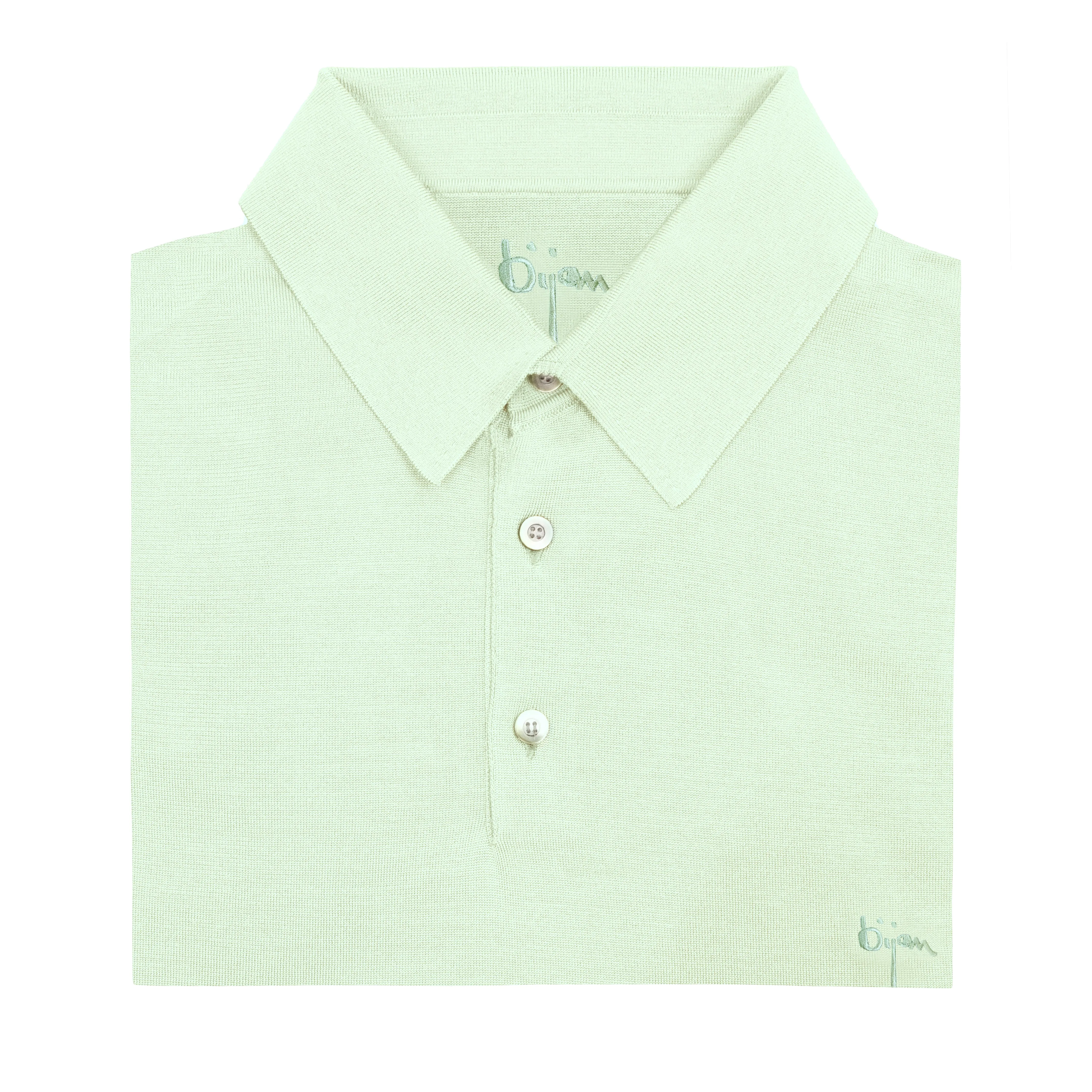 Seafoam Long Sleeve Cashmere and Silk Polo Shirt