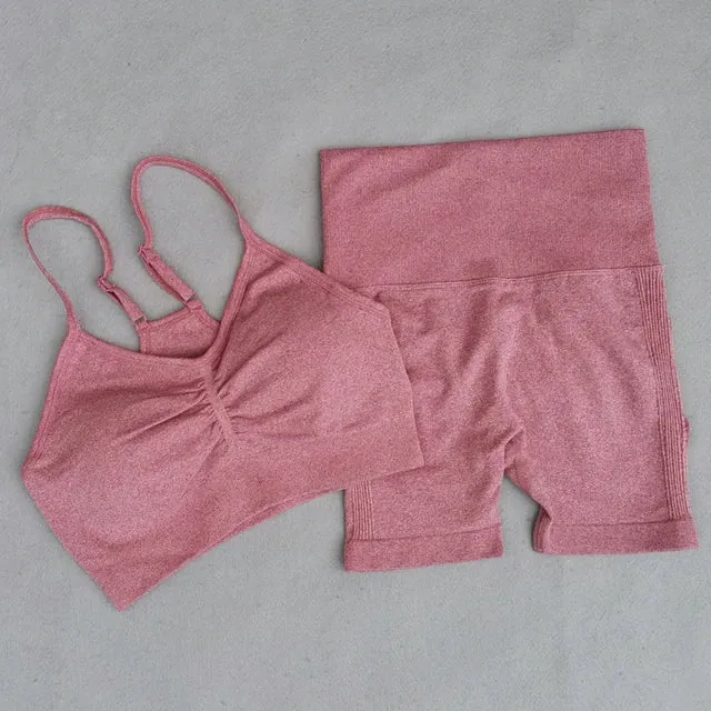 Seamless Women's Yoga Set - Sports Bra and Running Shorts - Athletic Workout 2-Piece Sport Suit