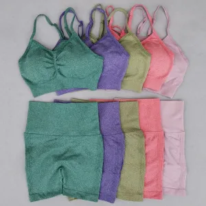 Seamless Women's Yoga Set - Sports Bra and Running Shorts - Athletic Workout 2-Piece Sport Suit