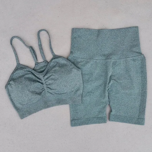 Seamless Women's Yoga Set - Sports Bra and Running Shorts - Athletic Workout 2-Piece Sport Suit