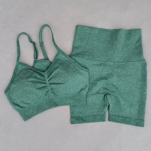 Seamless Women's Yoga Set - Sports Bra and Running Shorts - Athletic Workout 2-Piece Sport Suit