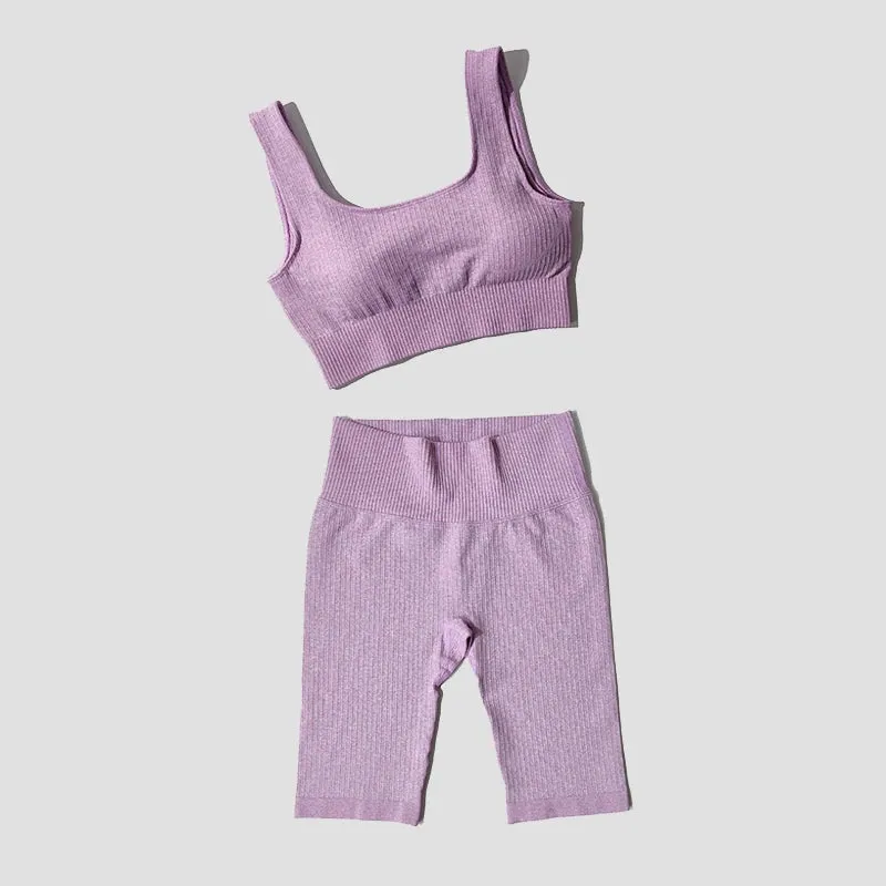 Seamless Women's Yoga Set - Sports Bra and Shorts - Fitness Workout Outfit (2-Piece)