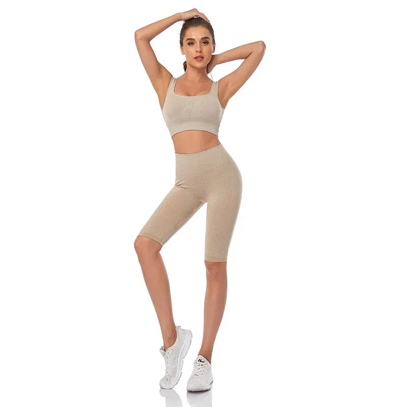 Seamless Women's Yoga Set - Sports Bra and Shorts - Fitness Workout Outfit (2-Piece)