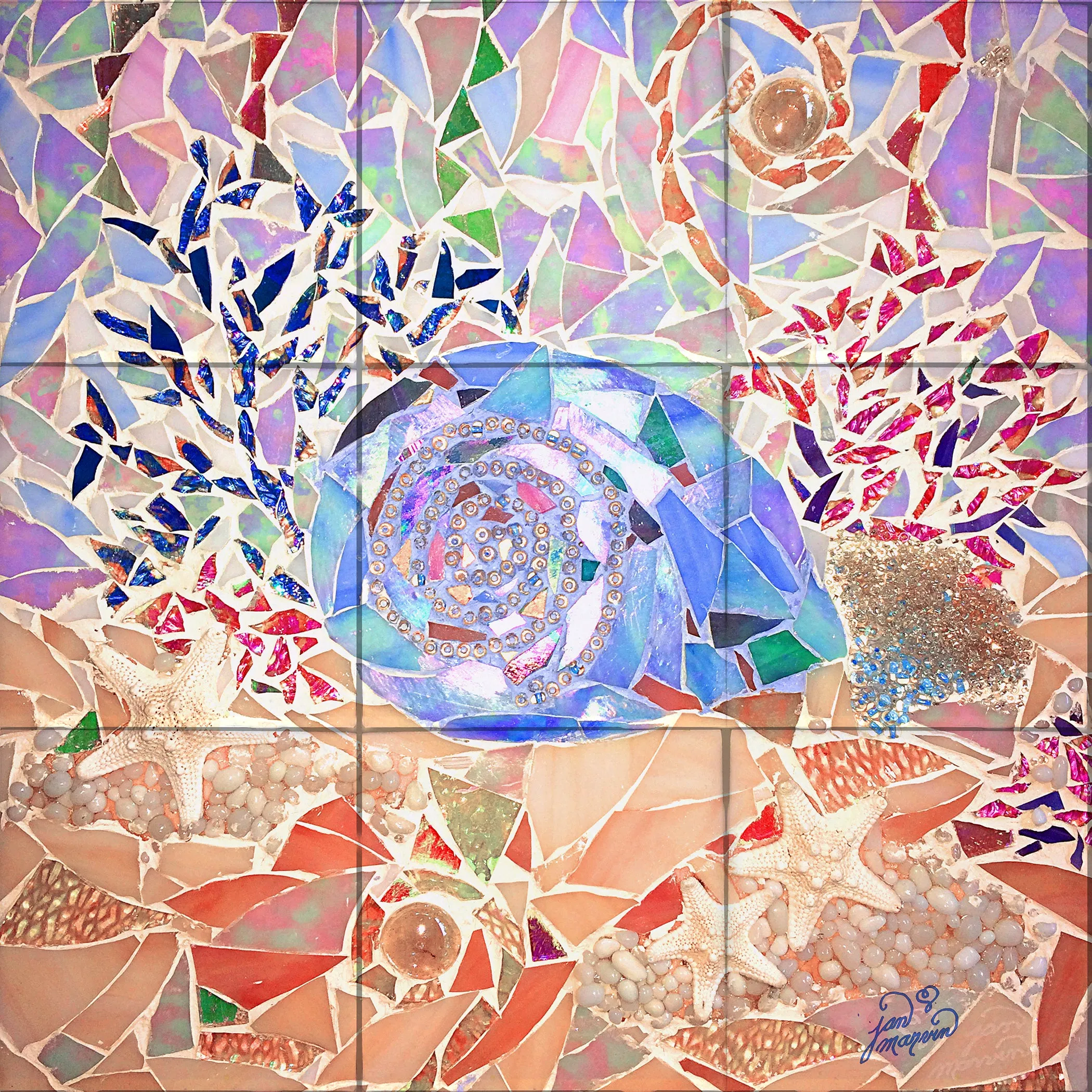 Seashell & Mosaic Tile Mural, High Quality (won't fade), Indoor or Outdoor, Beach Wall Tiles, Backsplash, Shower