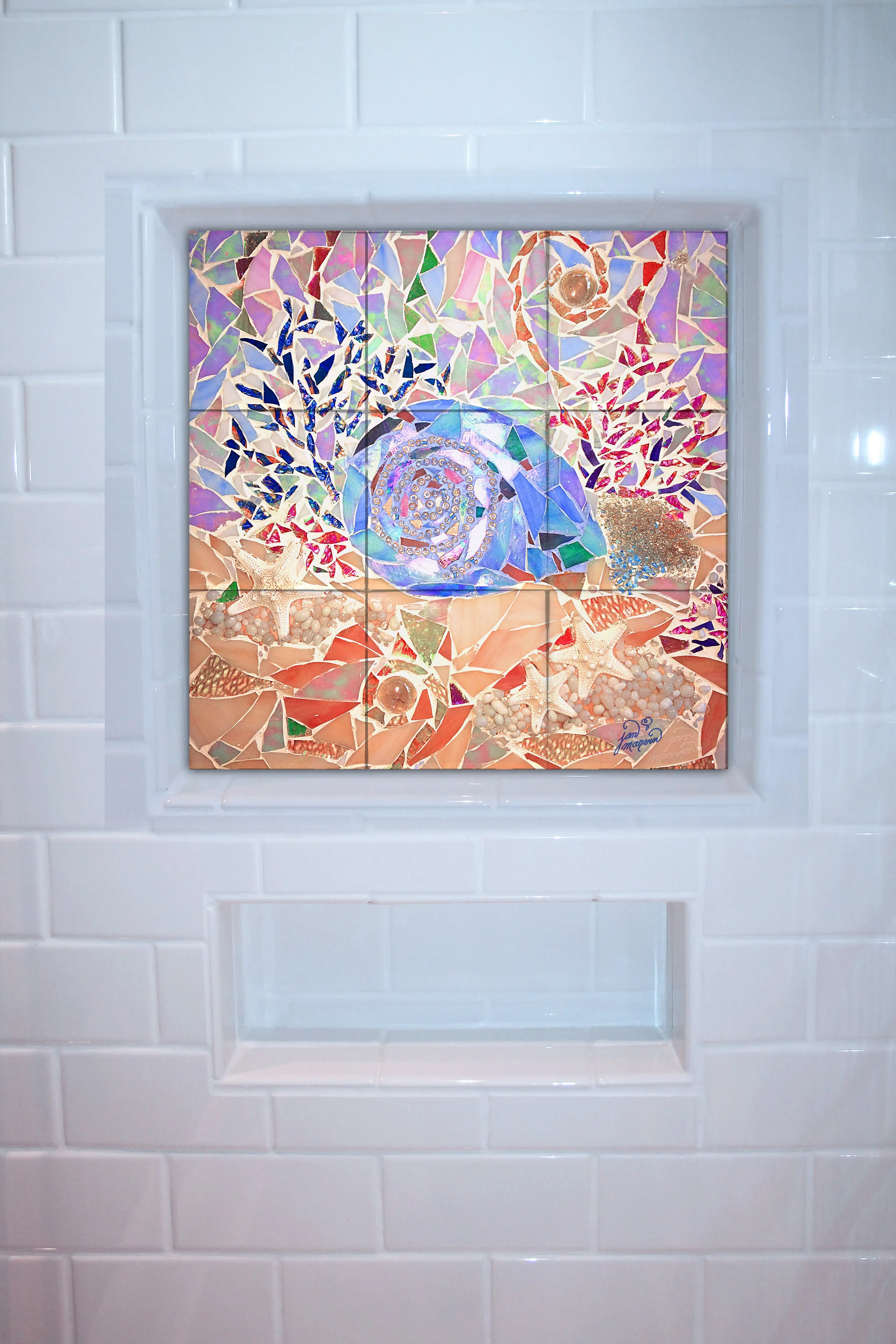 Seashell & Mosaic Tile Mural, High Quality (won't fade), Indoor or Outdoor, Beach Wall Tiles, Backsplash, Shower