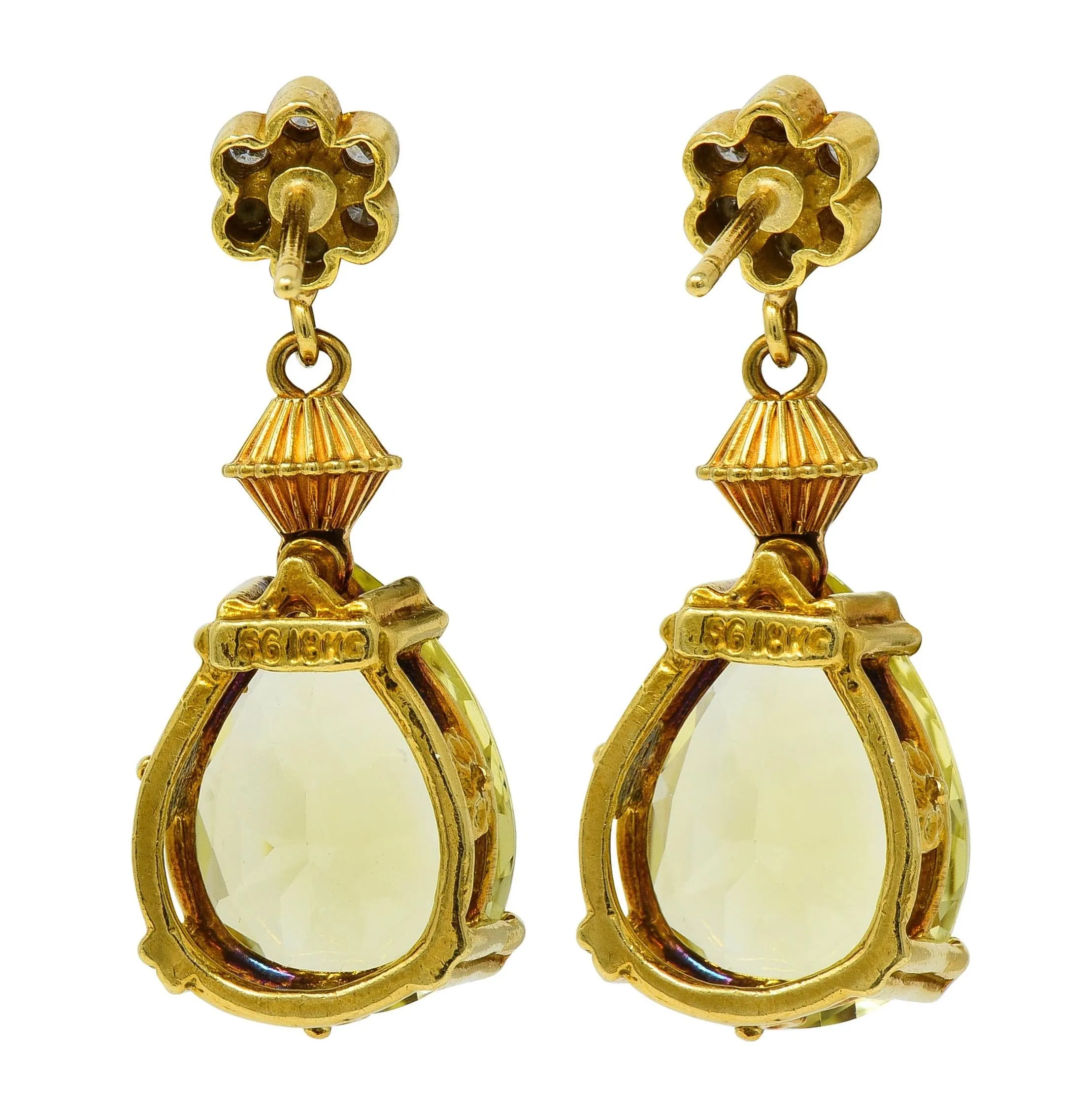 SeidenGang 1990's Lemon Quartz Diamond 18 Karat Two-Tone Gold Vintage Drop Earrings