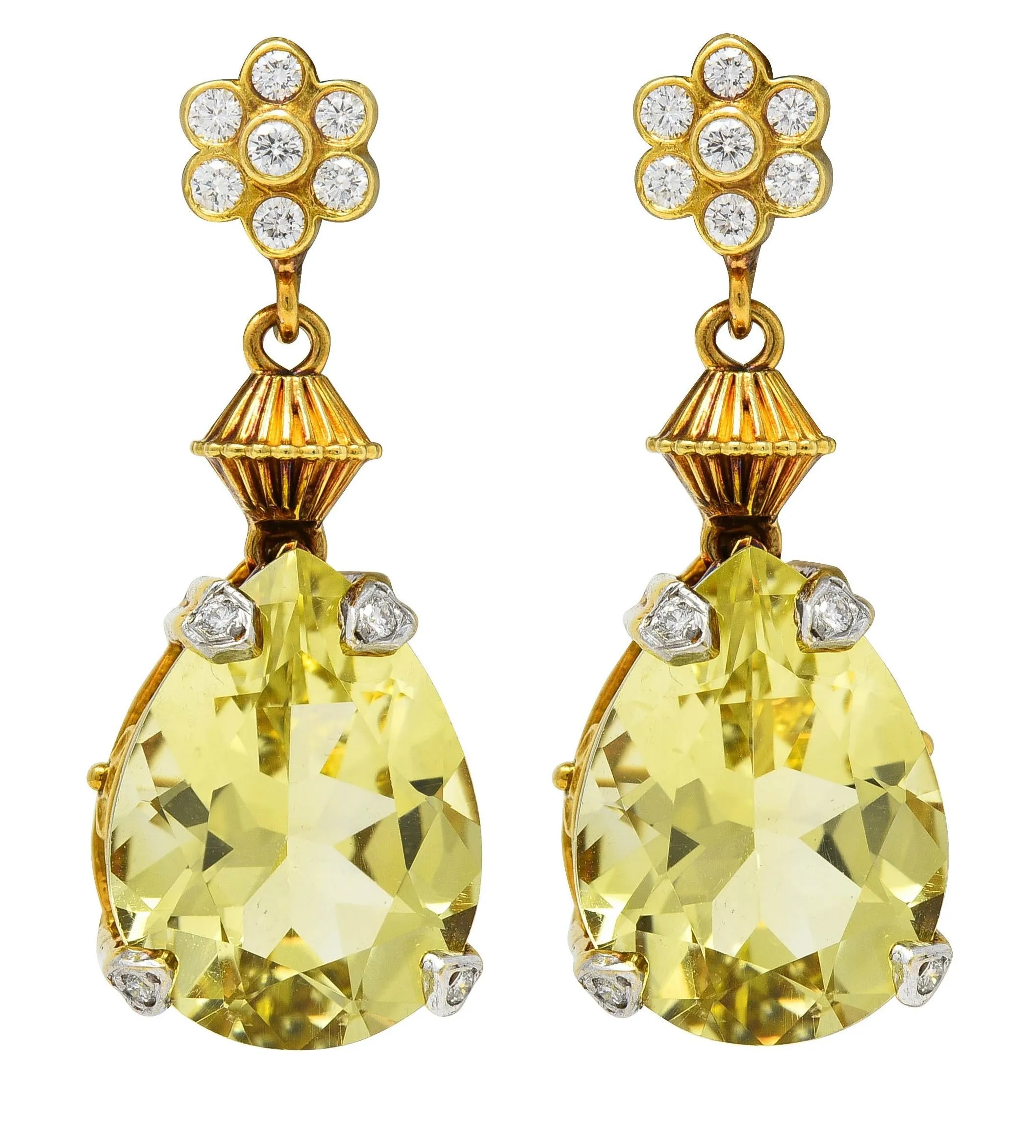 SeidenGang 1990's Lemon Quartz Diamond 18 Karat Two-Tone Gold Vintage Drop Earrings