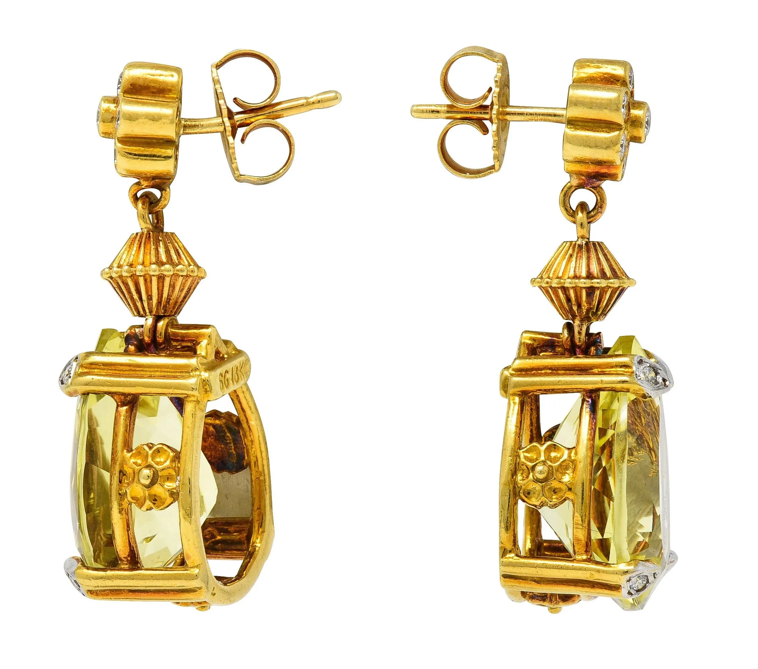 SeidenGang 1990's Lemon Quartz Diamond 18 Karat Two-Tone Gold Vintage Drop Earrings