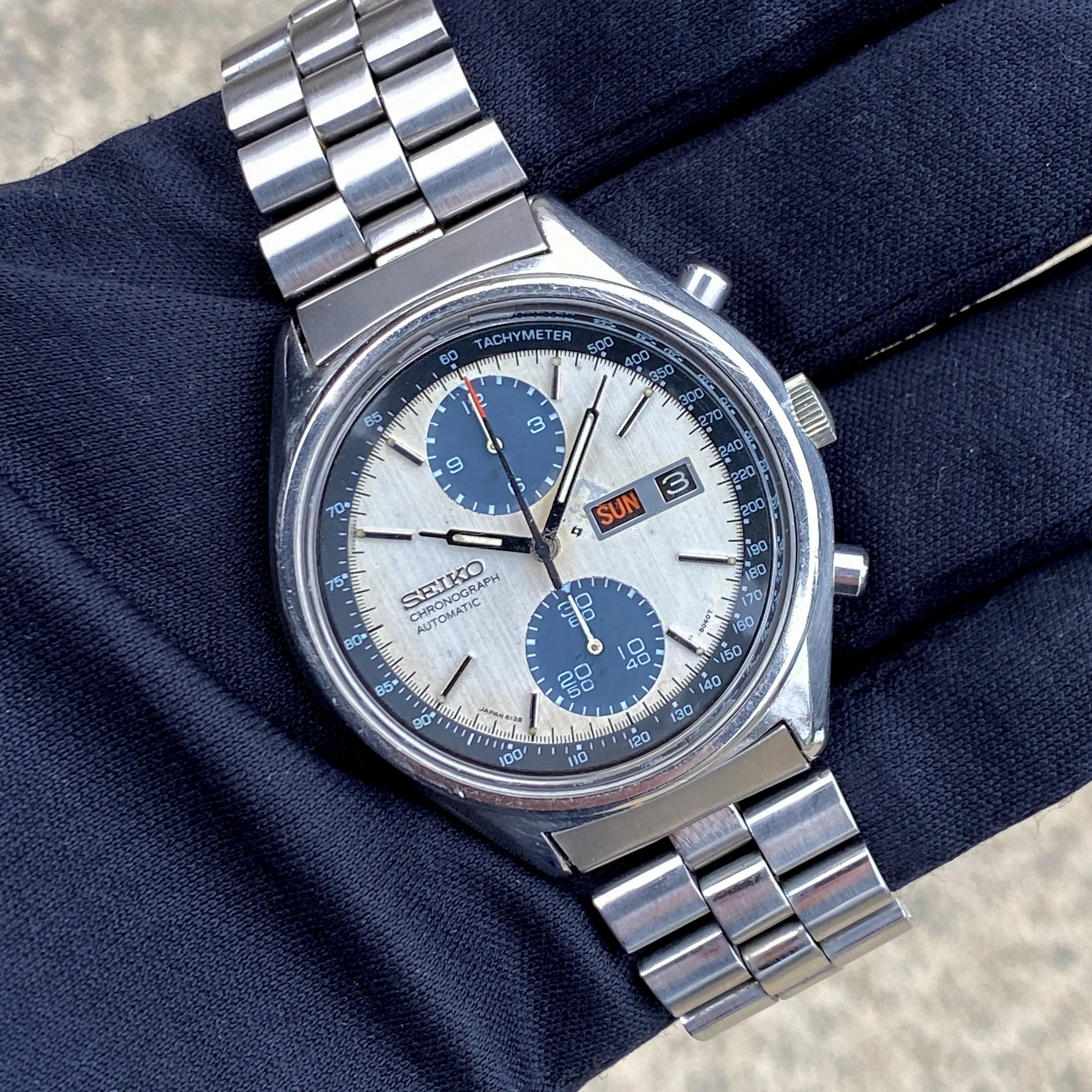 Seiko 6138-8021 Panda -8040T Chronograph Automatic c. 1978 Unpolished Steel 41 mm