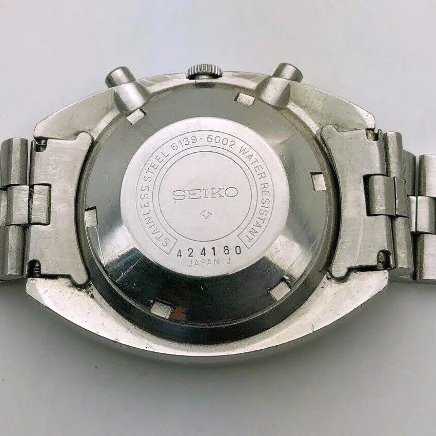 Seiko 6139-6002 Pogue AH001M -0030T Black Dial Automatic Chronograph c. 1974 Steel 41 mm