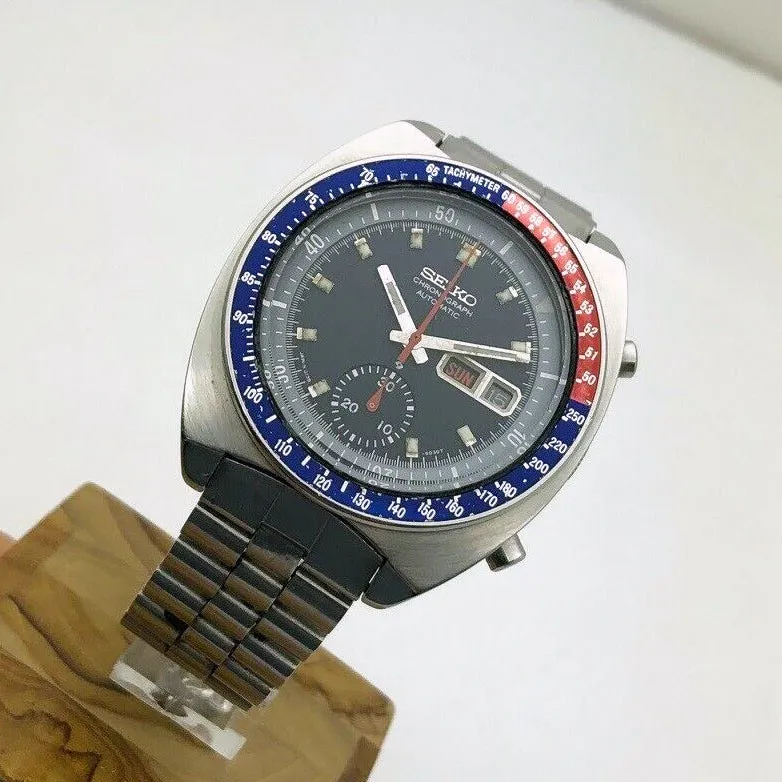 Seiko 6139-6002 Pogue AH001M -0030T Black Dial Automatic Chronograph c. 1974 Steel 41 mm