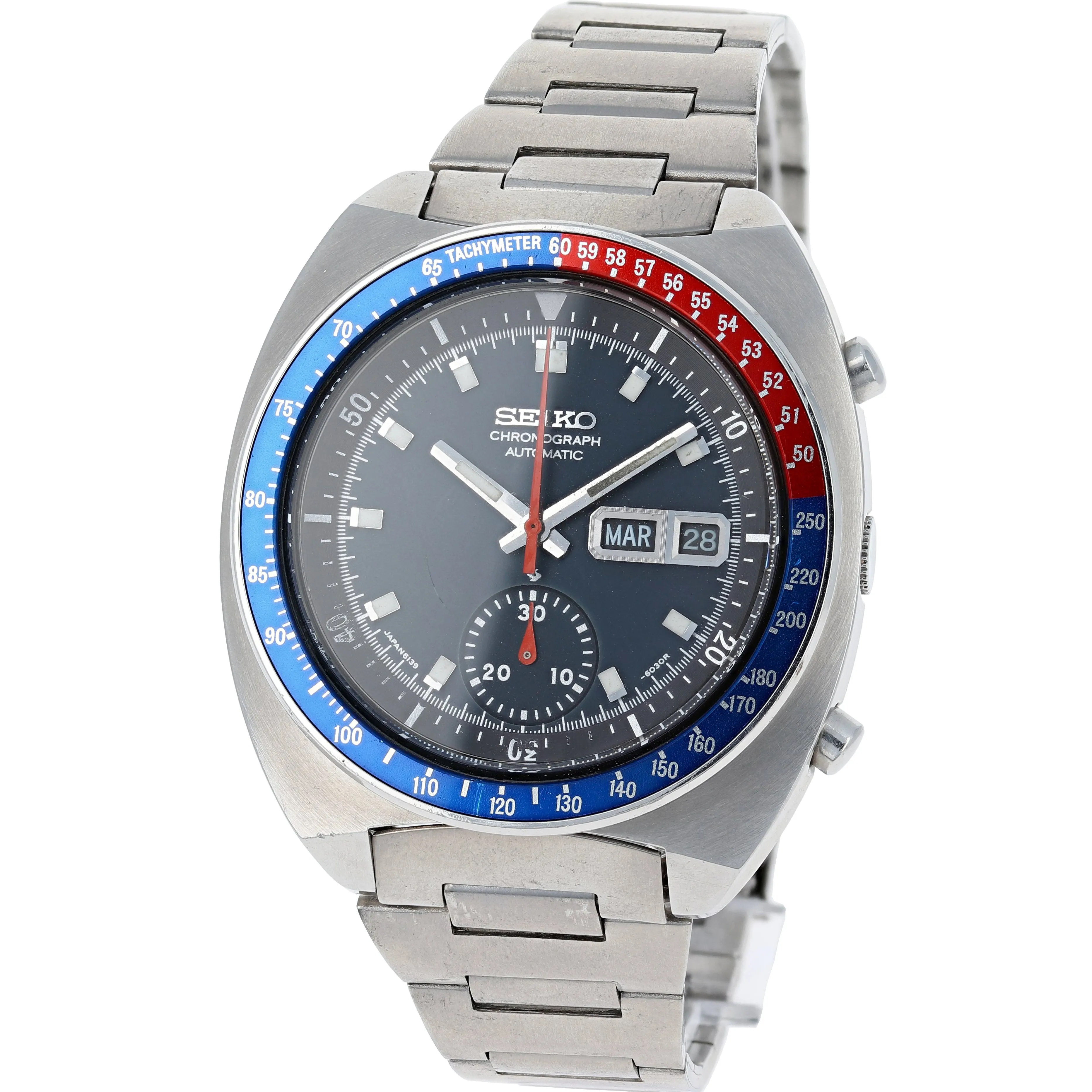 Seiko 6139-6002 Pogue AH001M -6030R Blue Black Automatic Chronograph c. 1979 Steel 41 mm