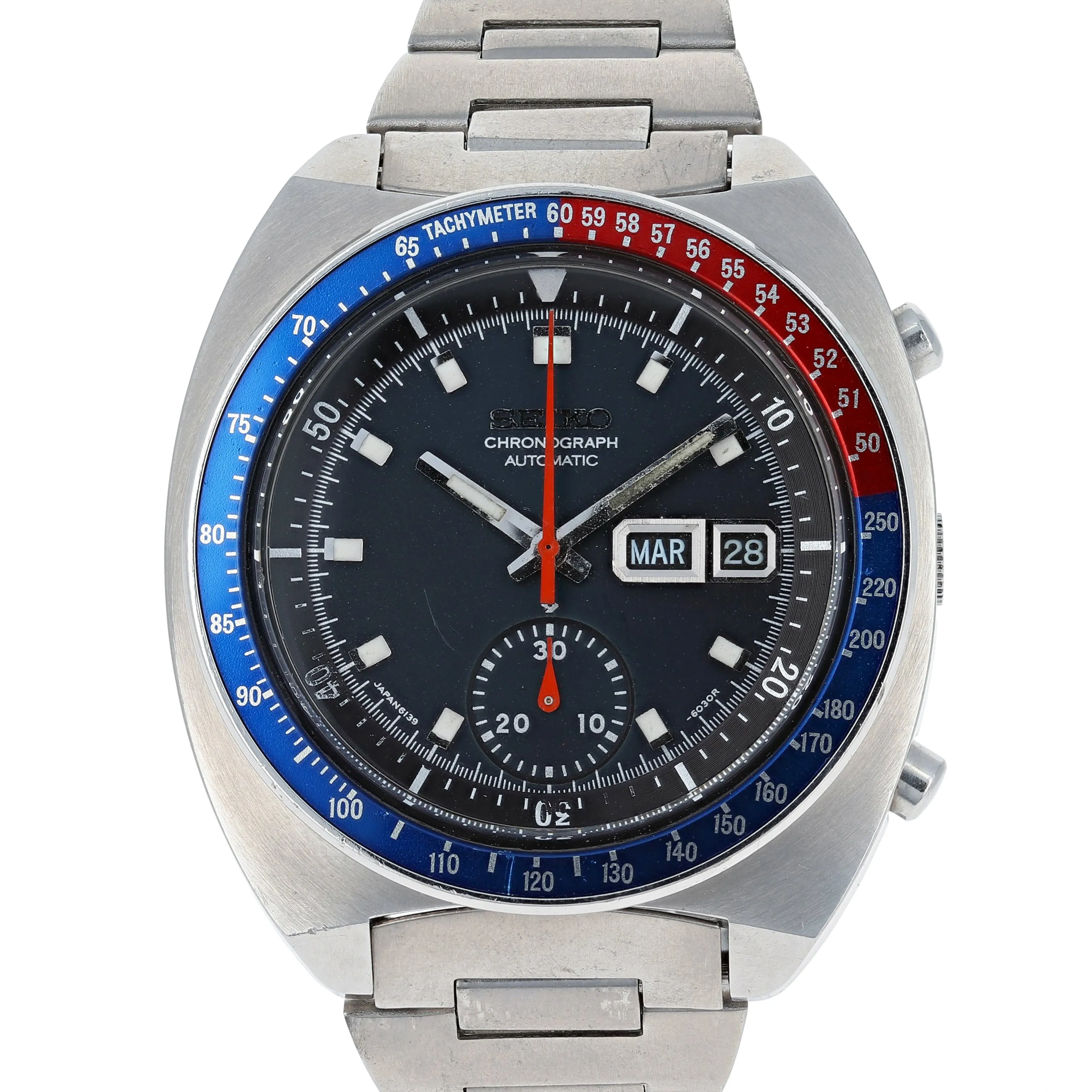 Seiko 6139-6002 Pogue AH001M -6030R Blue Black Automatic Chronograph c. 1979 Steel 41 mm