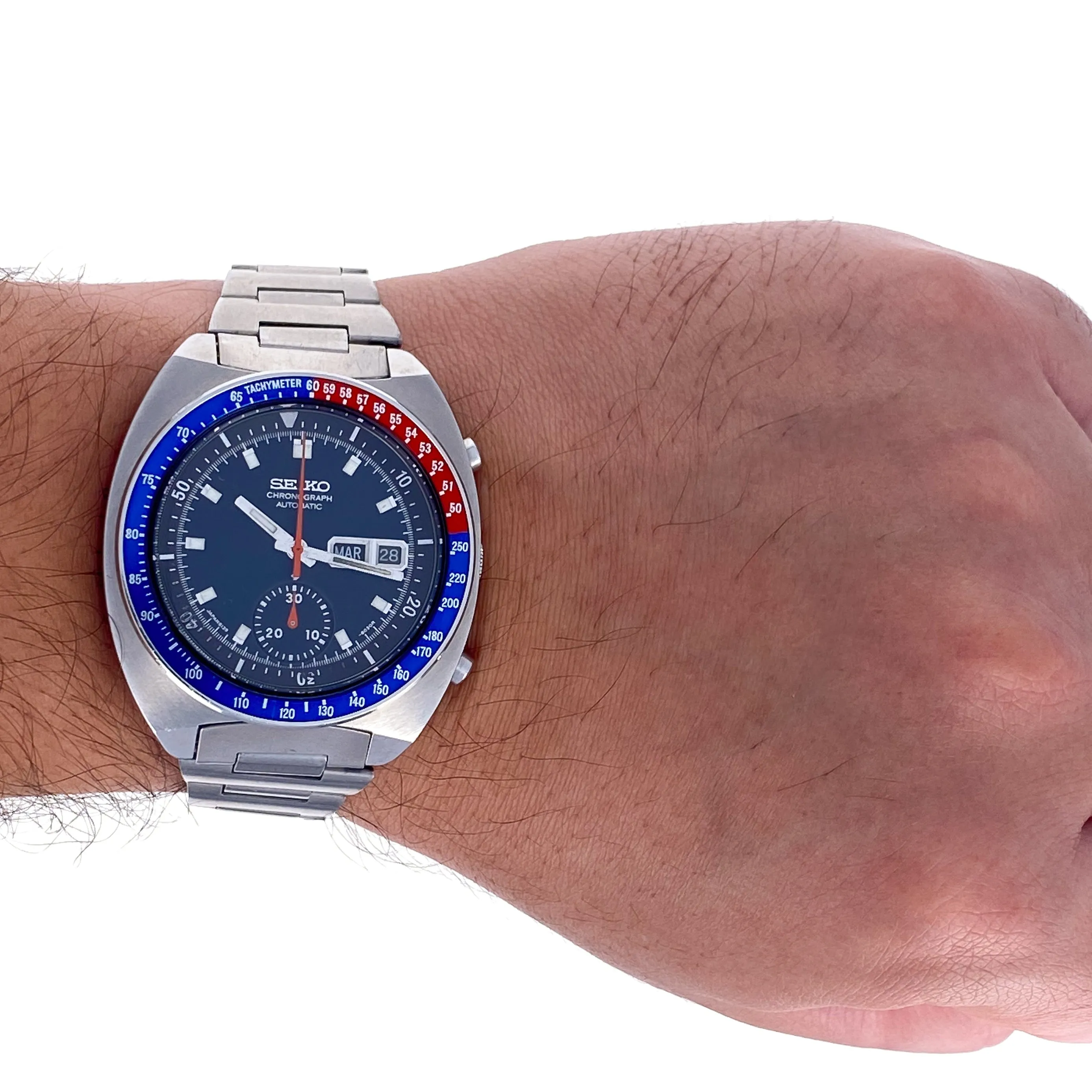 Seiko 6139-6002 Pogue AH001M -6030R Blue Black Automatic Chronograph c. 1979 Steel 41 mm