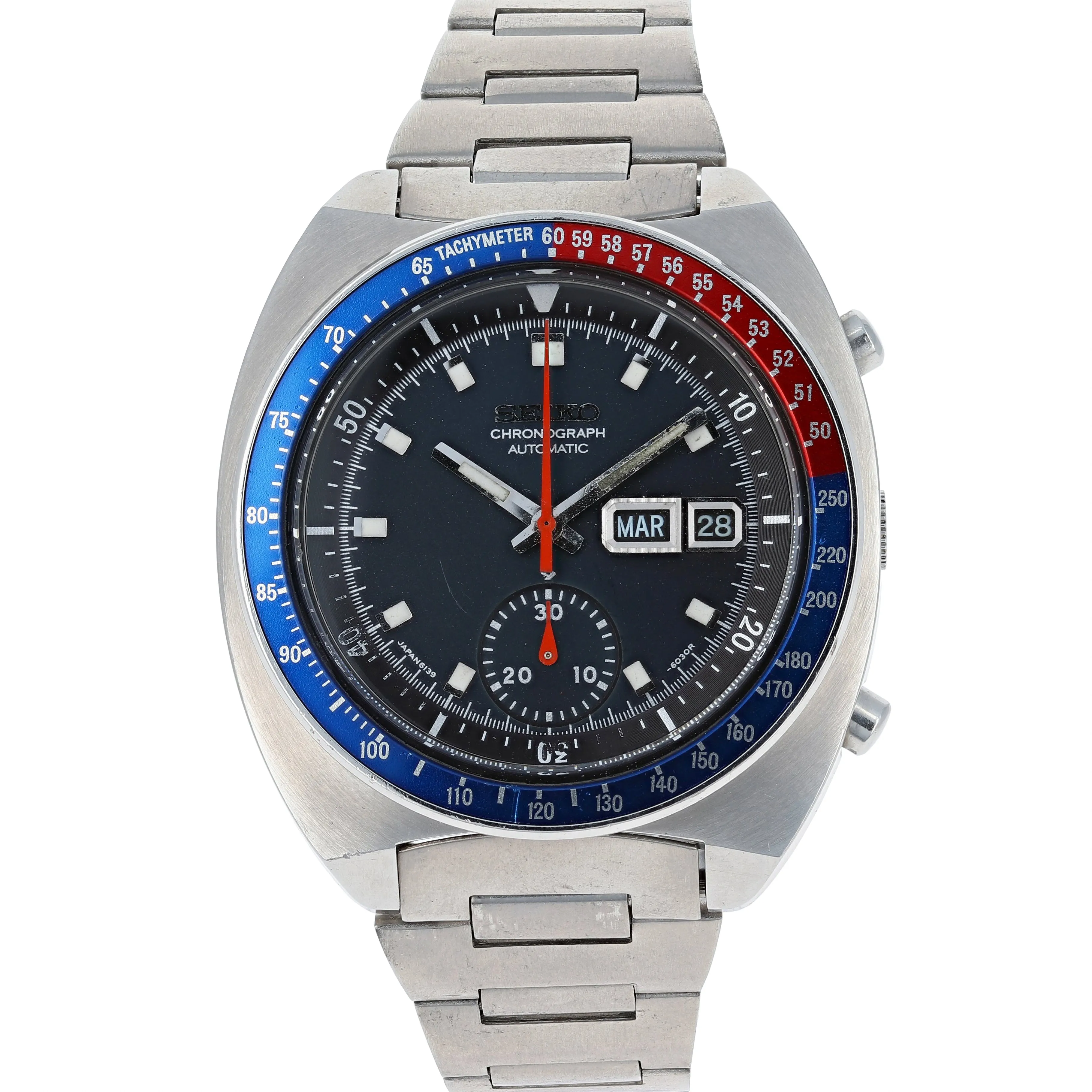 Seiko 6139-6002 Pogue AH001M -6030R Blue Black Automatic Chronograph c. 1979 Steel 41 mm