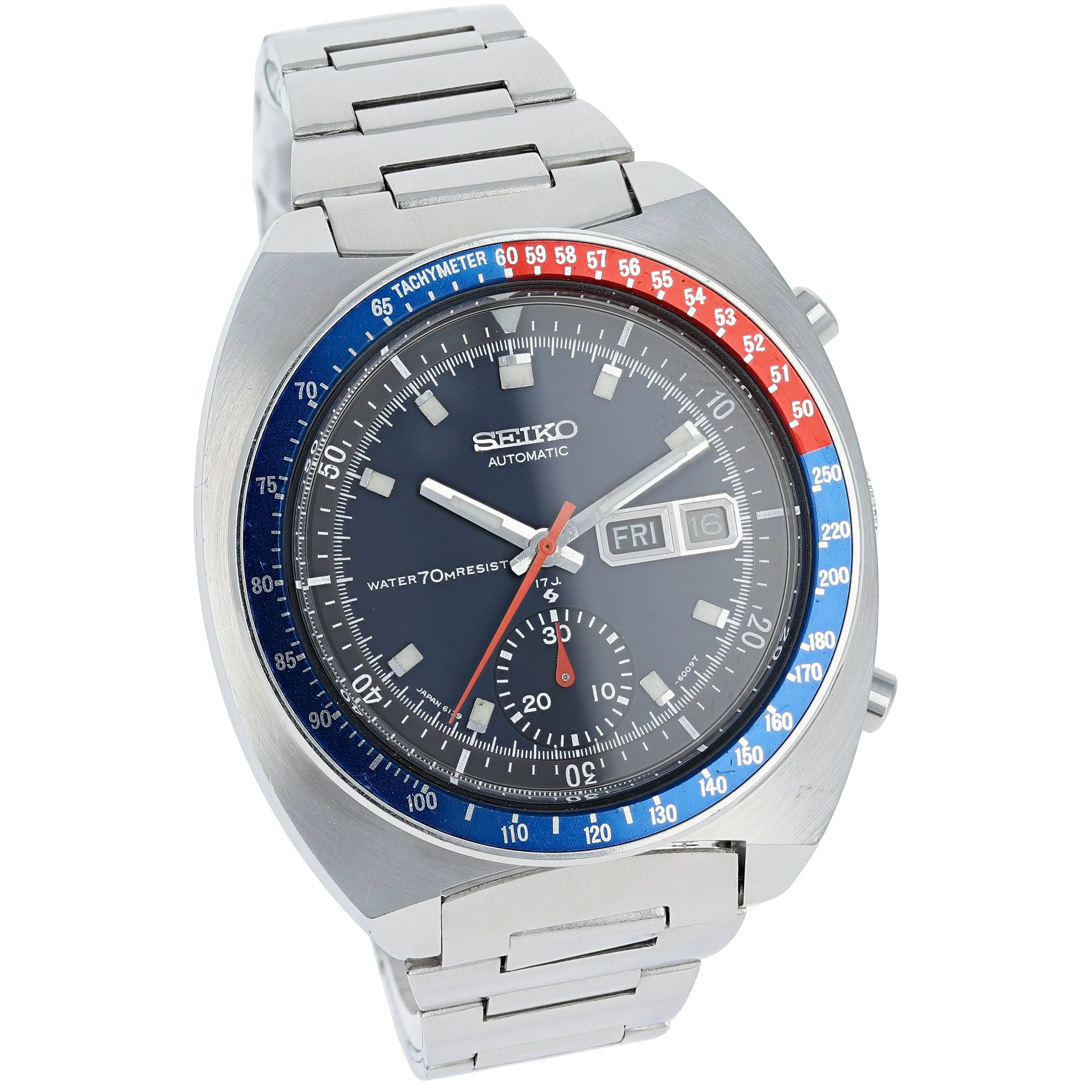 Seiko 6139-6002 Pogue RARE 6139A Water 70M Resist Blue Chronograph c. 1969 Steel 41 mm
