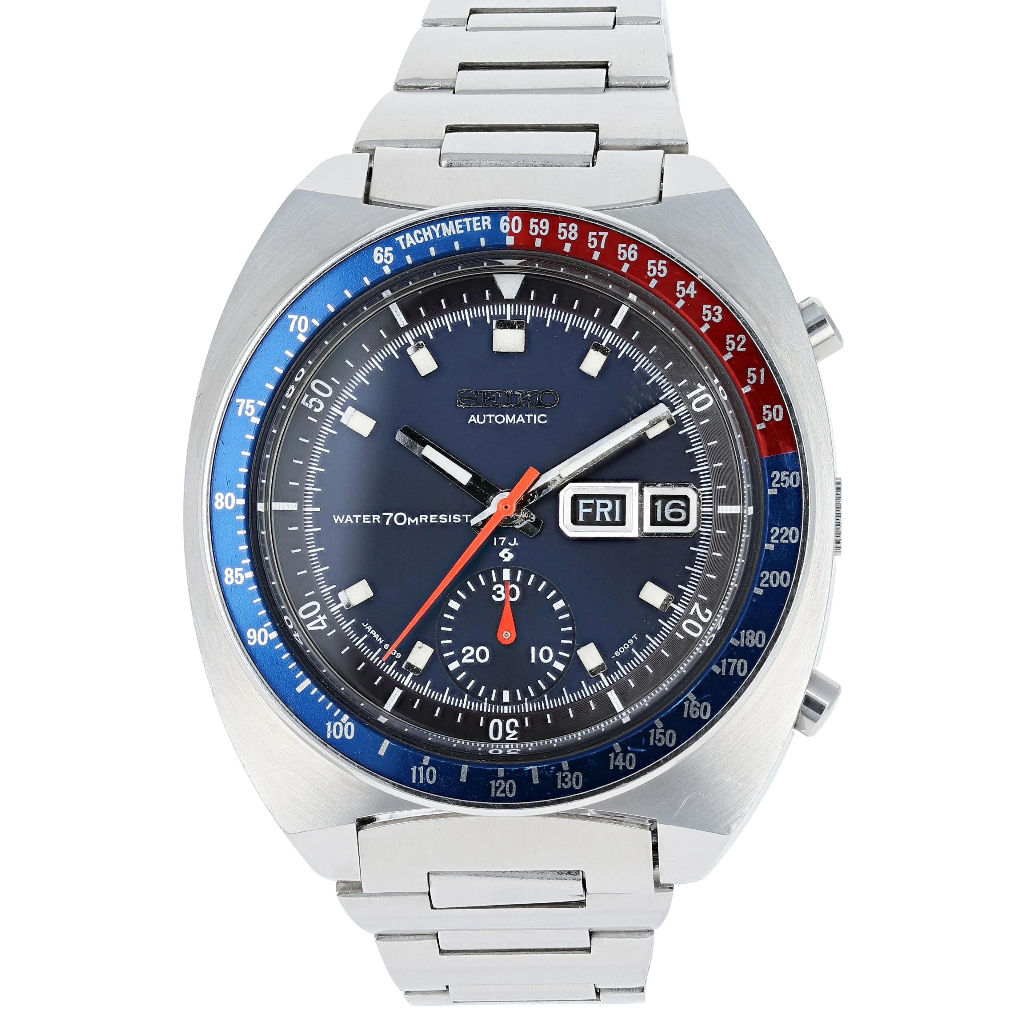 Seiko 6139-6002 Pogue RARE 6139A Water 70M Resist Blue Chronograph c. 1969 Steel 41 mm