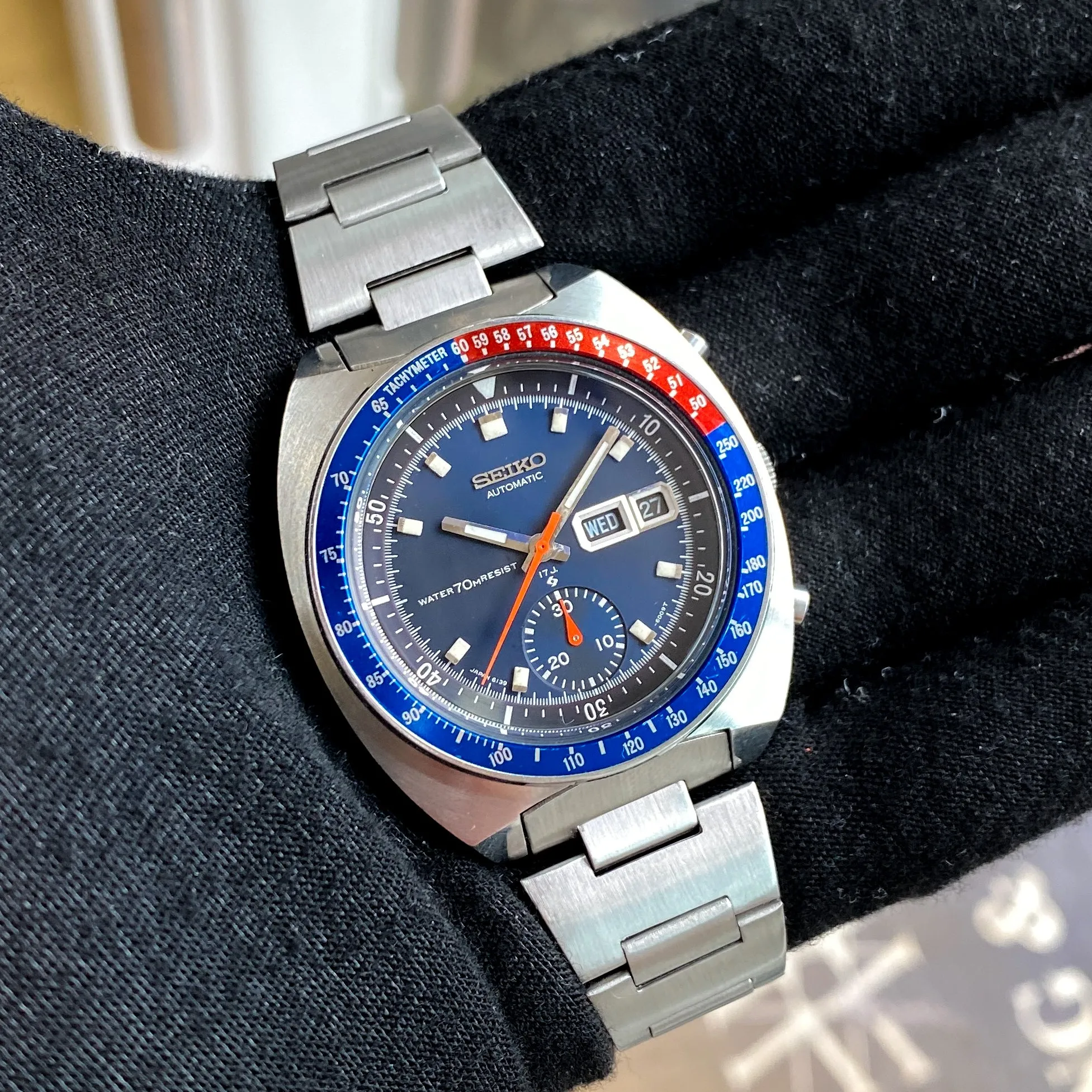 Seiko 6139-6002 Pogue RARE 6139A Water 70M Resist Blue Chronograph c. 1969 Steel 41 mm