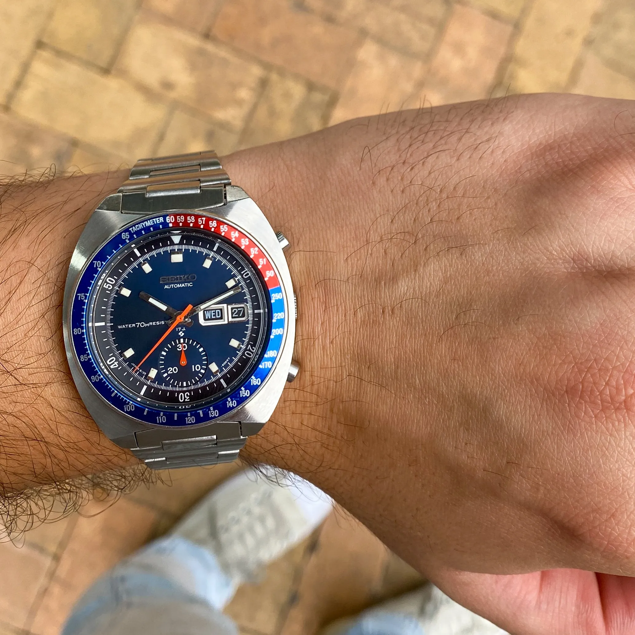 Seiko 6139-6002 Pogue RARE 6139A Water 70M Resist Blue Chronograph c. 1969 Steel 41 mm