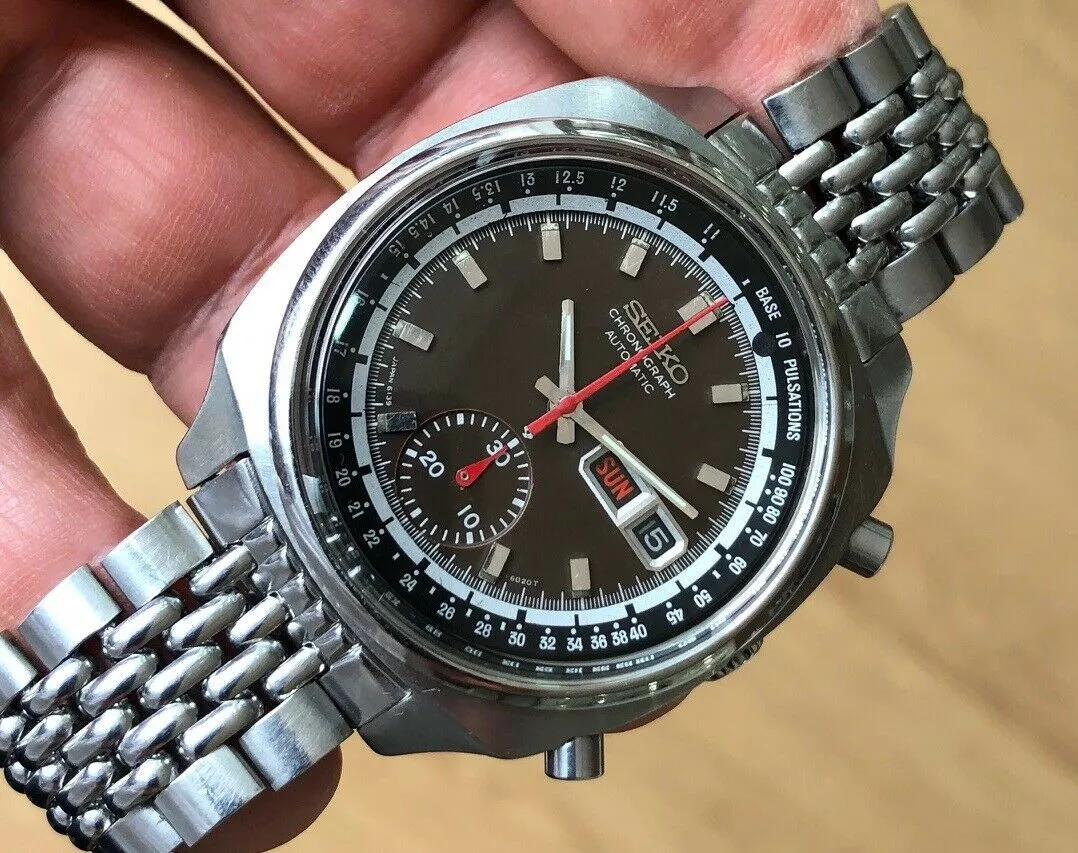 Seiko 6139-6022 Pulsations -6020T Tropical Black Automatic Chronograph c. 1972 Steel 40 mm